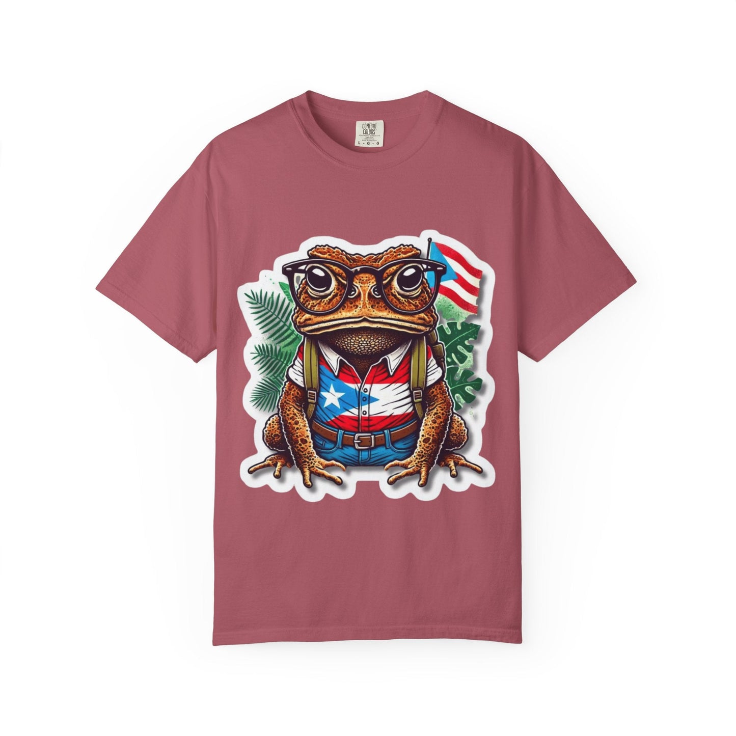 Puerto rico Patriotic Frog T-Shirt, Unisex Garment - Dyed Tee for Nature Lovers, Summer Parties, Luce tu orgullo puertorriqueño con estilo PR - Metamorphosis Creations