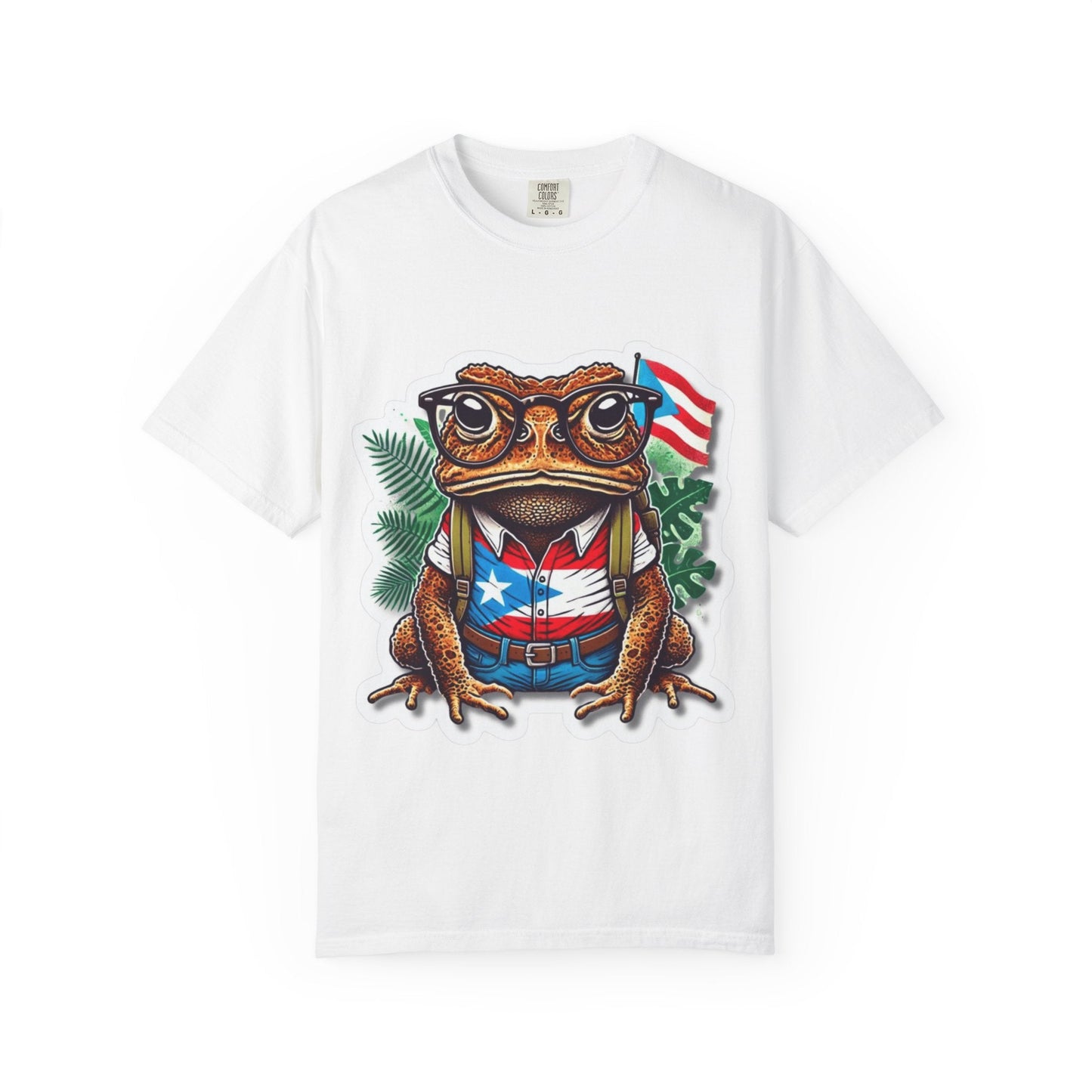 Puerto rico Patriotic Frog T-Shirt, Unisex Garment - Dyed Tee for Nature Lovers, Summer Parties, Luce tu orgullo puertorriqueño con estilo PR - Metamorphosis Creations