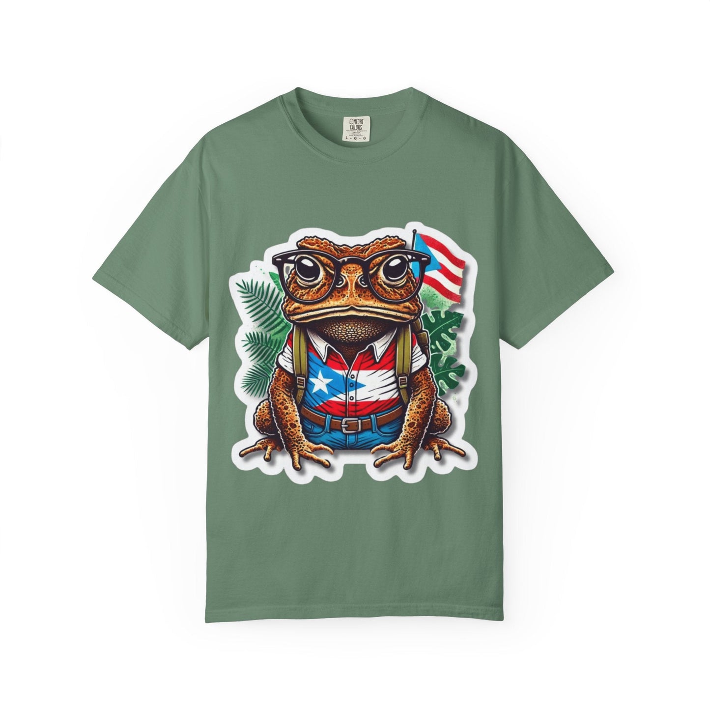 Puerto rico Patriotic Frog T-Shirt, Unisex Garment - Dyed Tee for Nature Lovers, Summer Parties, Luce tu orgullo puertorriqueño con estilo PR - Metamorphosis Creations
