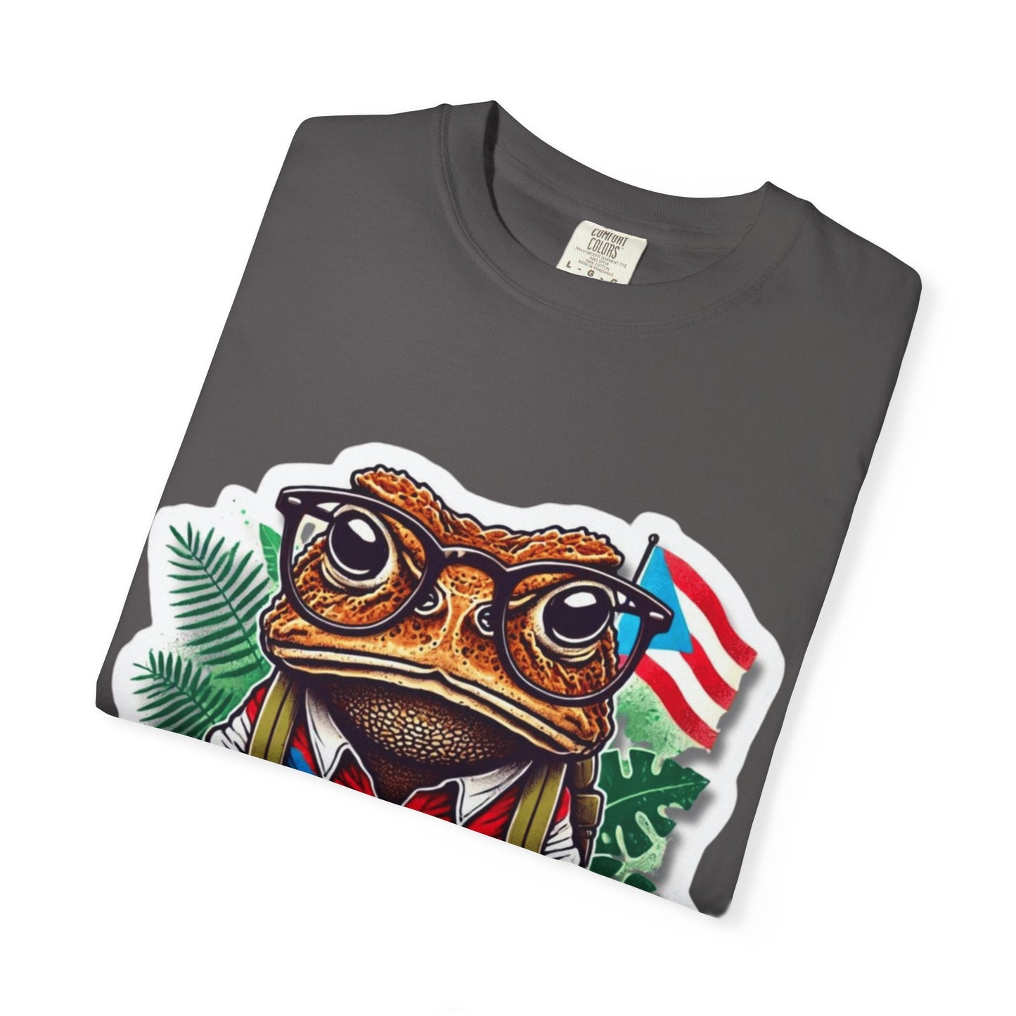 Puerto rico Patriotic Frog T-Shirt, Unisex Garment - Dyed Tee for Nature Lovers, Summer Parties, Luce tu orgullo puertorriqueño con estilo PR - Metamorphosis Creations