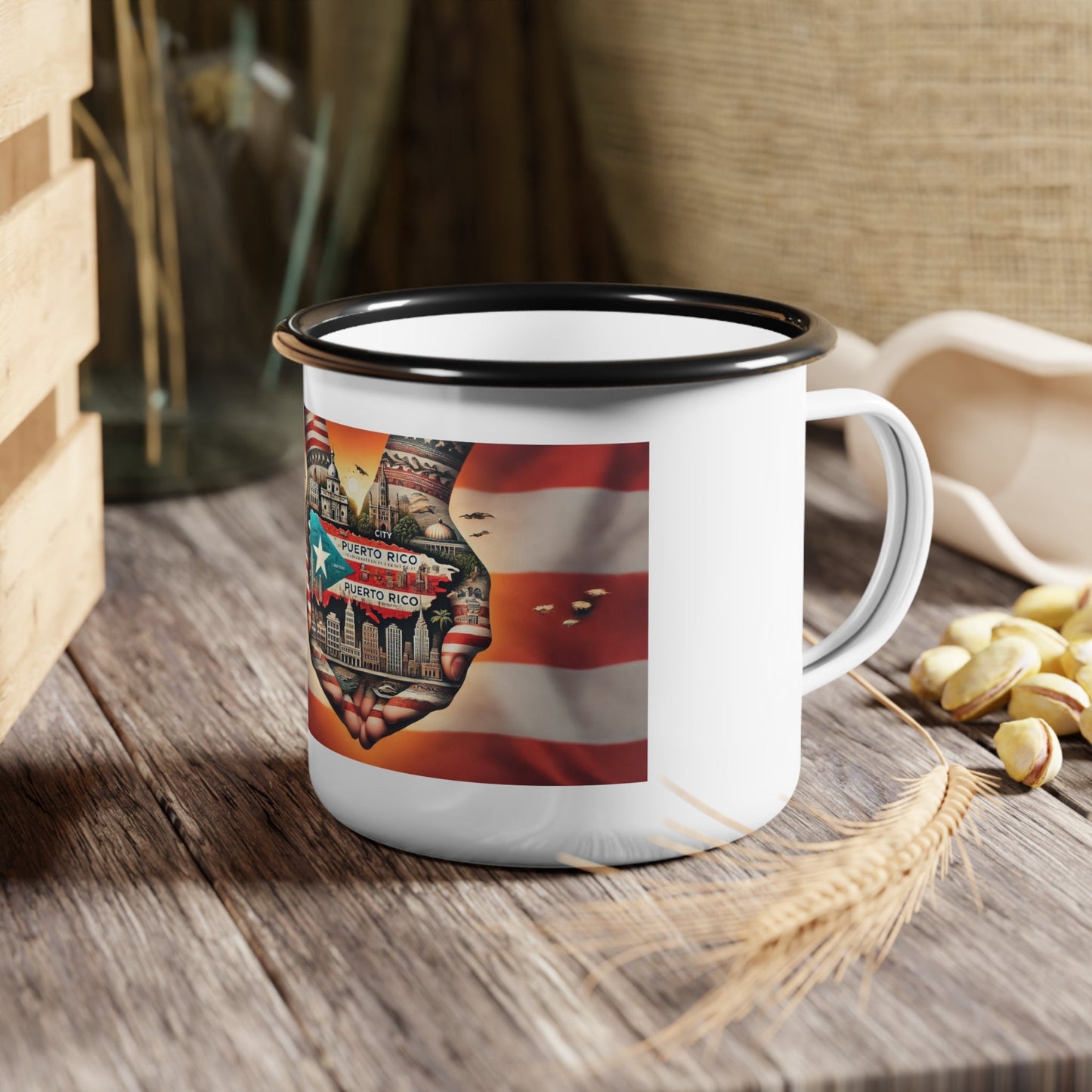 Puerto Rico Pride Enamel Camp Cup, Outdoor Coffee Mug, Travel Cup, Camping Gift, Puerto Rico Lover's Mug, Flag Mug - Metamorphosis Creations