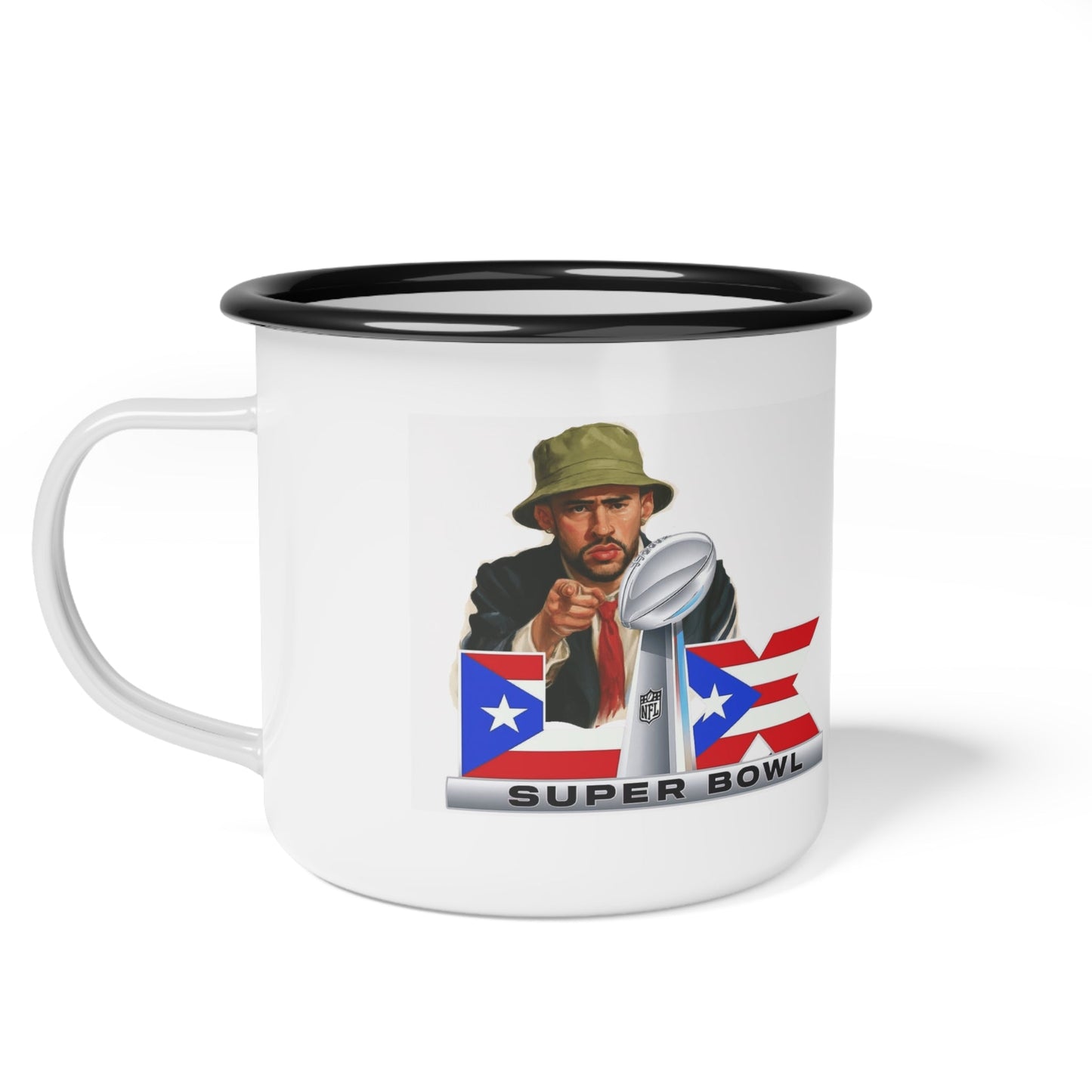 Puerto Rico Super Bowl Enamel Camp Cup | Retro Football Travel Mug, Sports Gift for Him, Tailgate Accessories, Outdoor Adventure - Metamorphosis Creations