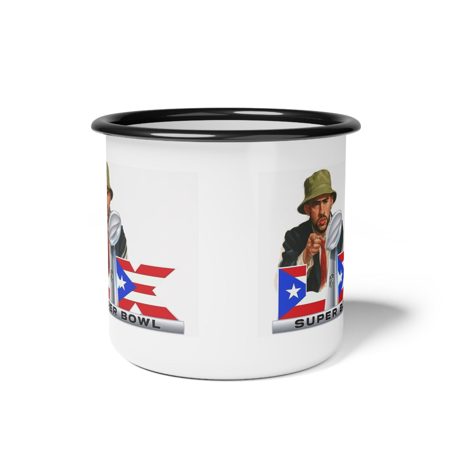 Puerto Rico Super Bowl Enamel Camp Cup | Retro Football Travel Mug, Sports Gift for Him, Tailgate Accessories, Outdoor Adventure - Metamorphosis Creations