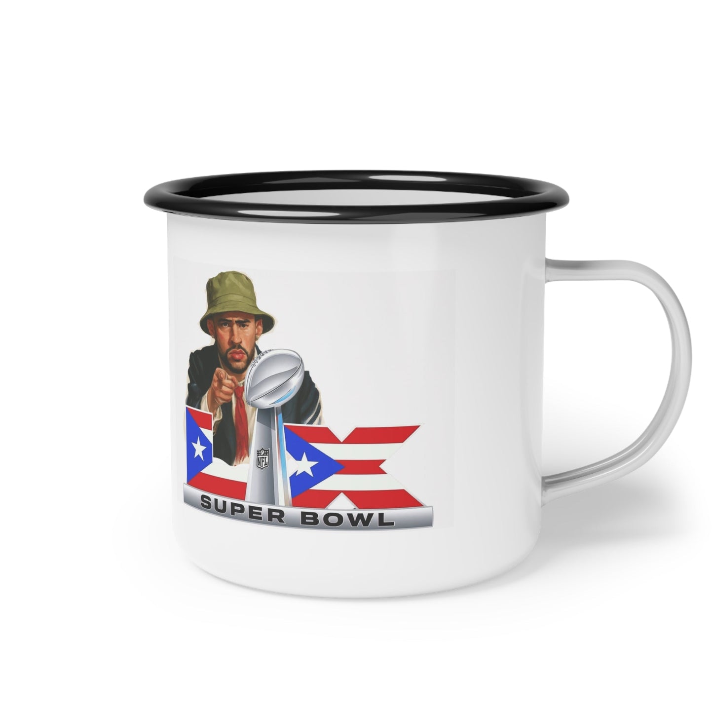 Puerto Rico Super Bowl Enamel Camp Cup | Retro Football Travel Mug, Sports Gift for Him, Tailgate Accessories, Outdoor Adventure - Metamorphosis Creations