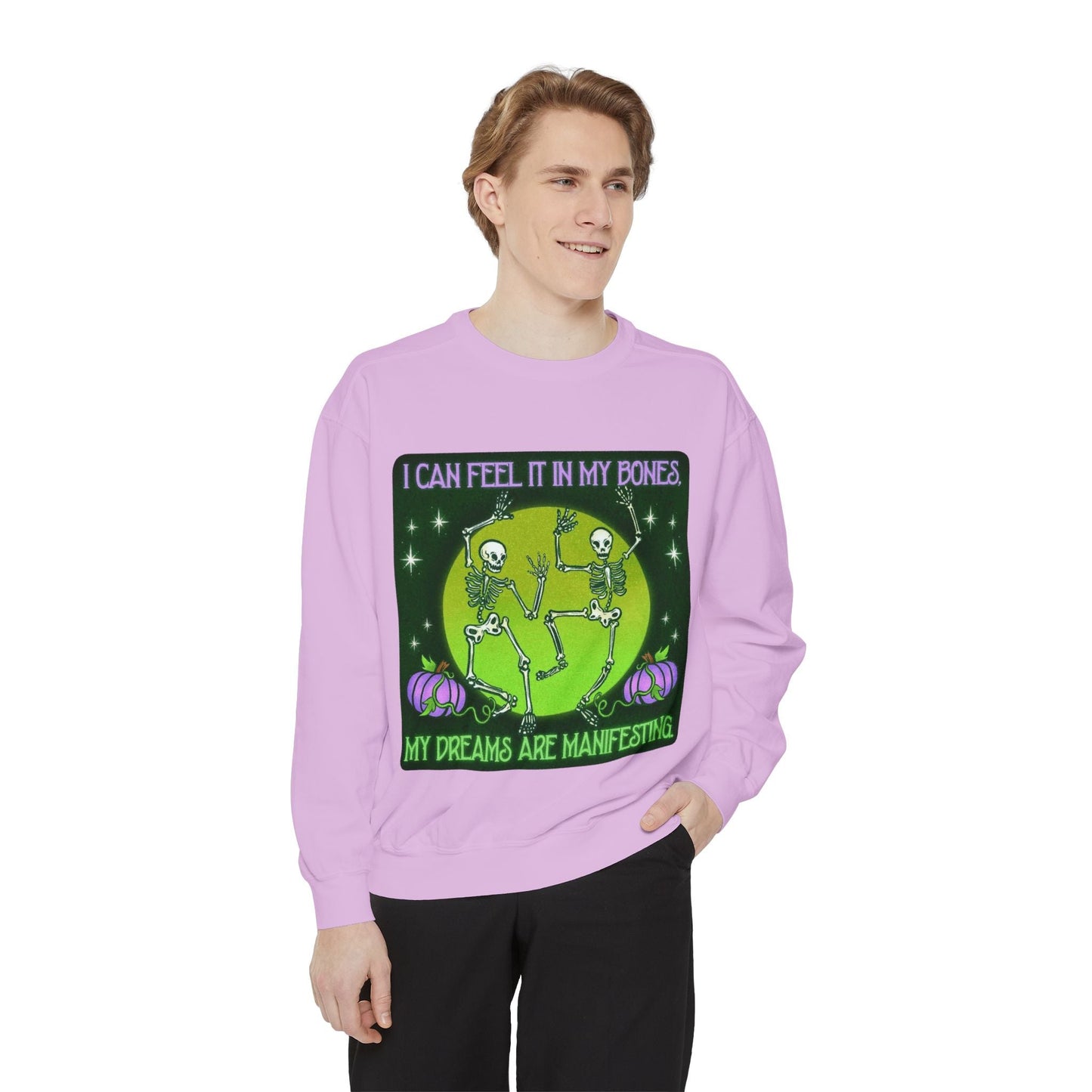 Spooky Manifesting Sweatshirt, Unisex Skeleton Pullover, Halloween Apparel, Cozy Fall Fashion, Casual Trendy Top, Unique Gift - Metamorphosis Creations