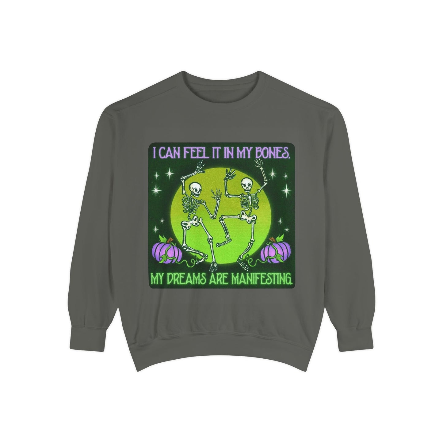 Spooky Manifesting Sweatshirt, Unisex Skeleton Pullover, Halloween Apparel, Cozy Fall Fashion, Casual Trendy Top, Unique Gift - Metamorphosis Creations