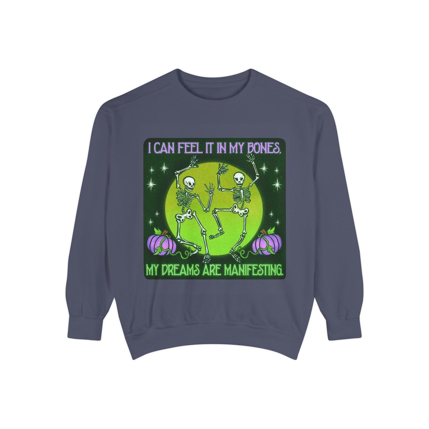Spooky Manifesting Sweatshirt, Unisex Skeleton Pullover, Halloween Apparel, Cozy Fall Fashion, Casual Trendy Top, Unique Gift - Metamorphosis Creations
