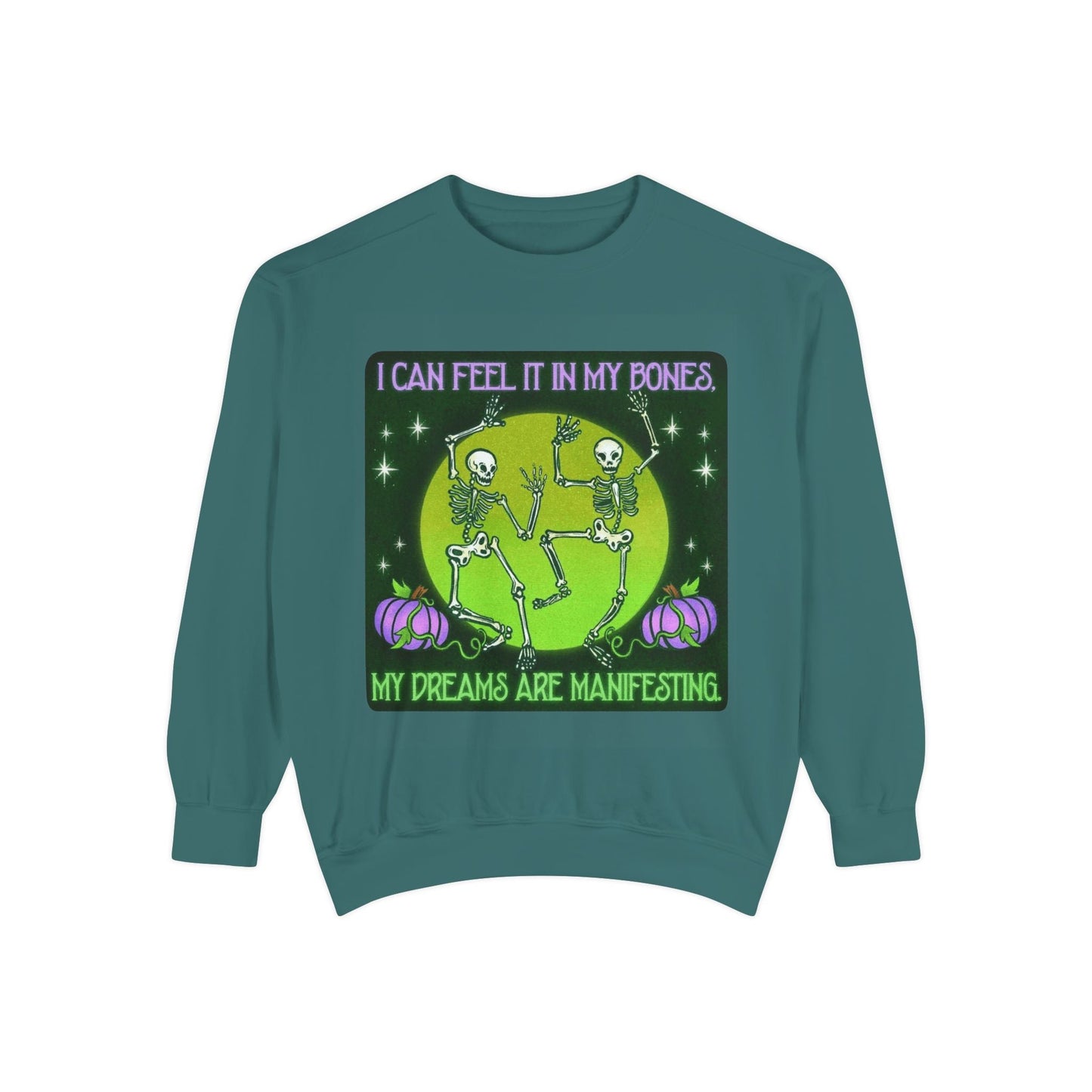 Spooky Manifesting Sweatshirt, Unisex Skeleton Pullover, Halloween Apparel, Cozy Fall Fashion, Casual Trendy Top, Unique Gift - Metamorphosis Creations