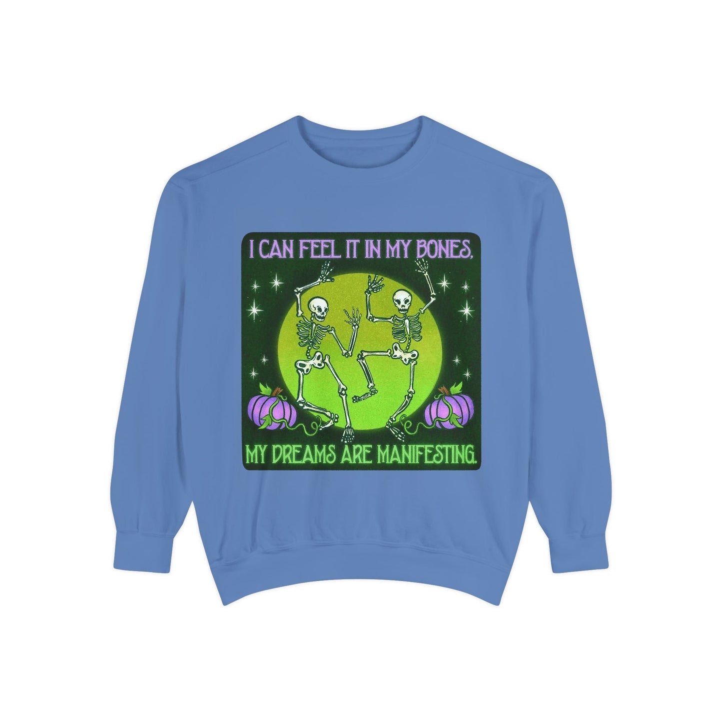 Spooky Manifesting Sweatshirt, Unisex Skeleton Pullover, Halloween Apparel, Cozy Fall Fashion, Casual Trendy Top, Unique Gift - Metamorphosis Creations
