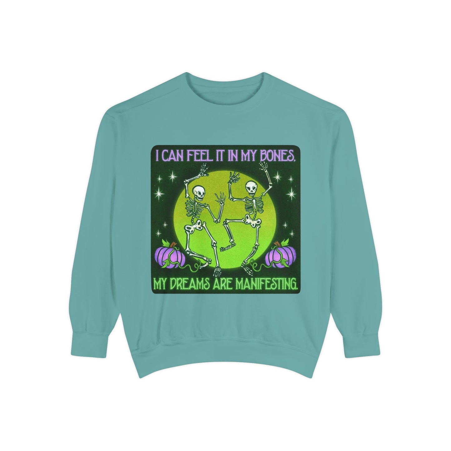 Spooky Manifesting Sweatshirt, Unisex Skeleton Pullover, Halloween Apparel, Cozy Fall Fashion, Casual Trendy Top, Unique Gift - Metamorphosis Creations