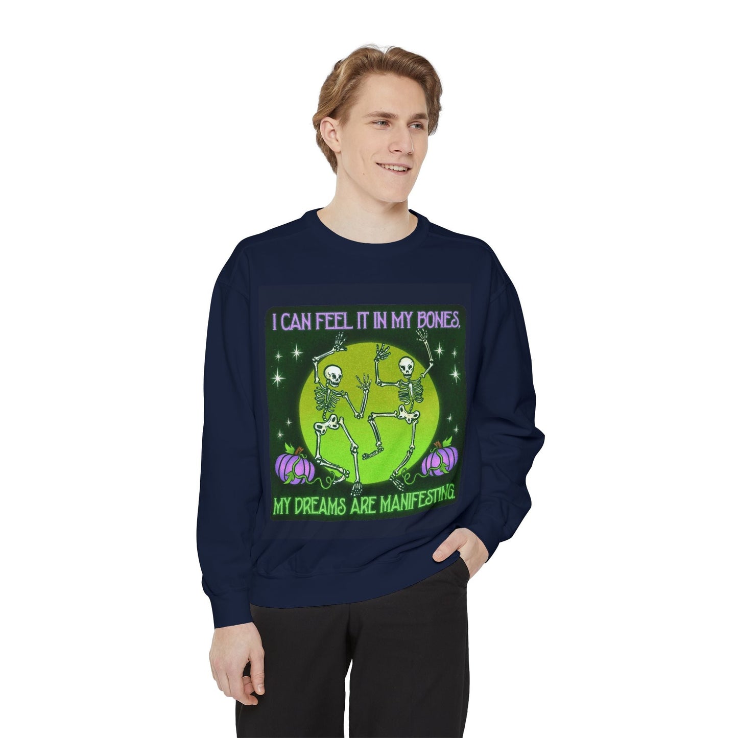 Spooky Manifesting Sweatshirt, Unisex Skeleton Pullover, Halloween Apparel, Cozy Fall Fashion, Casual Trendy Top, Unique Gift - Metamorphosis Creations