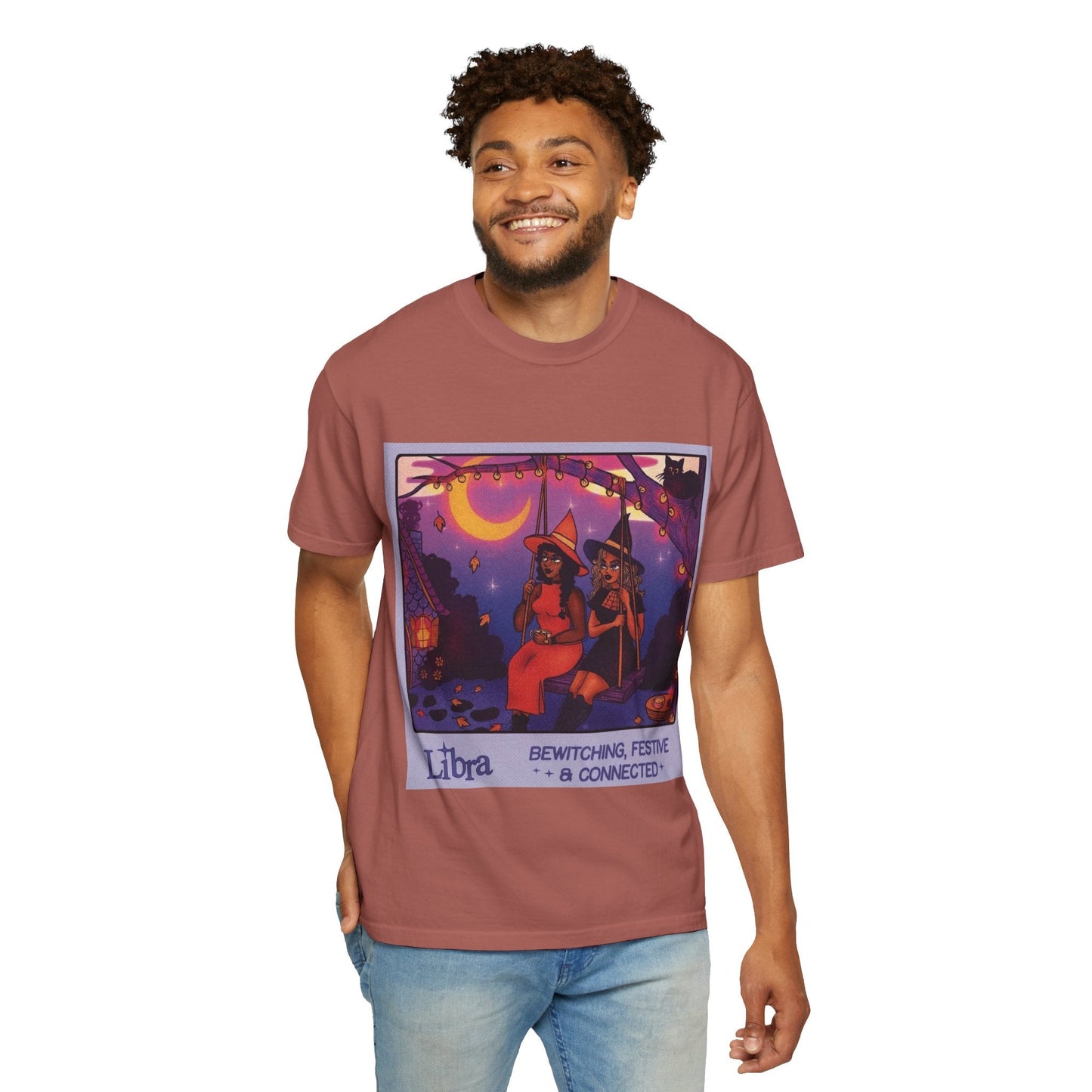 Spooky Vibes Only – Halloween Graphic Tee" Bewitching Libra T-Shirt - Festive and Connected - Unisex Garment - Dyed Tee for Astrology Lovers, Halloween, Birthdays, Gifts, Casual Wear - Metamorphosis Creations