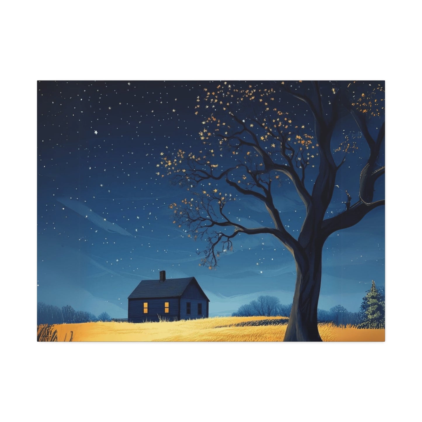 Starry Night Canvas Wall Art, Cozy Home Decor, Night Sky Illustration, Modern Wall Hanging, Bedroom or Living Room Art - Metamorphosis Creations