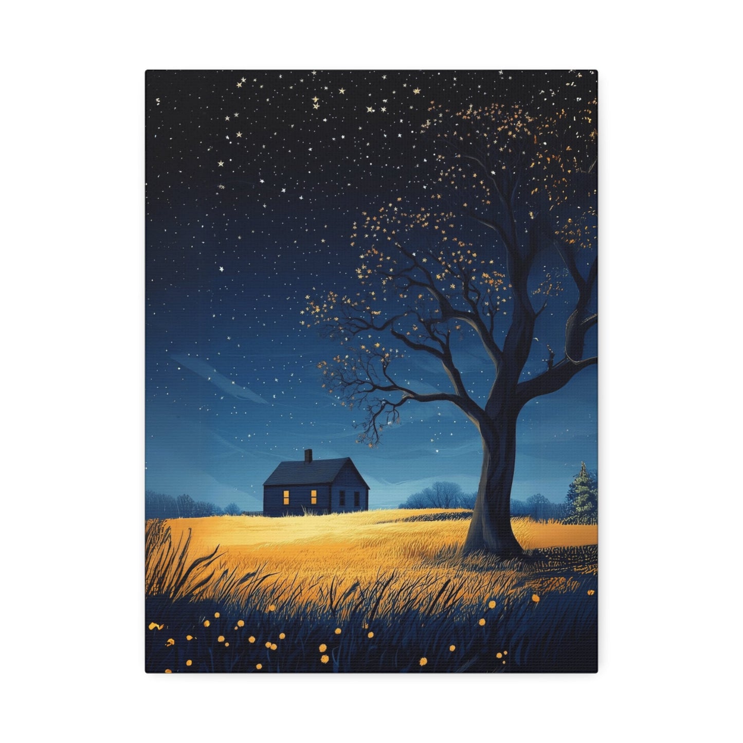 Starry Night Canvas Wall Art, Cozy Home Decor, Night Sky Illustration, Modern Wall Hanging, Bedroom or Living Room Art - Metamorphosis Creations