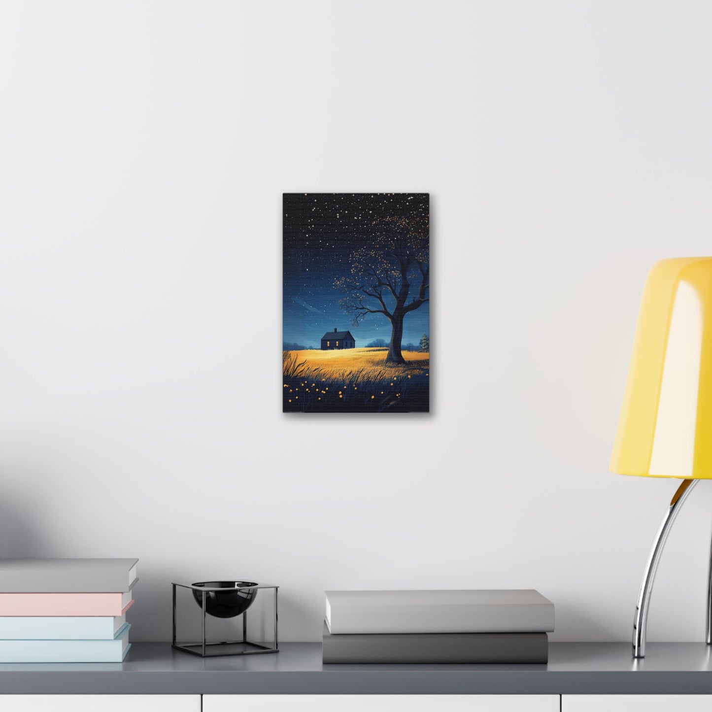 Starry Night Canvas Wall Art, Cozy Home Decor, Night Sky Illustration, Modern Wall Hanging, Bedroom or Living Room Art - Metamorphosis Creations