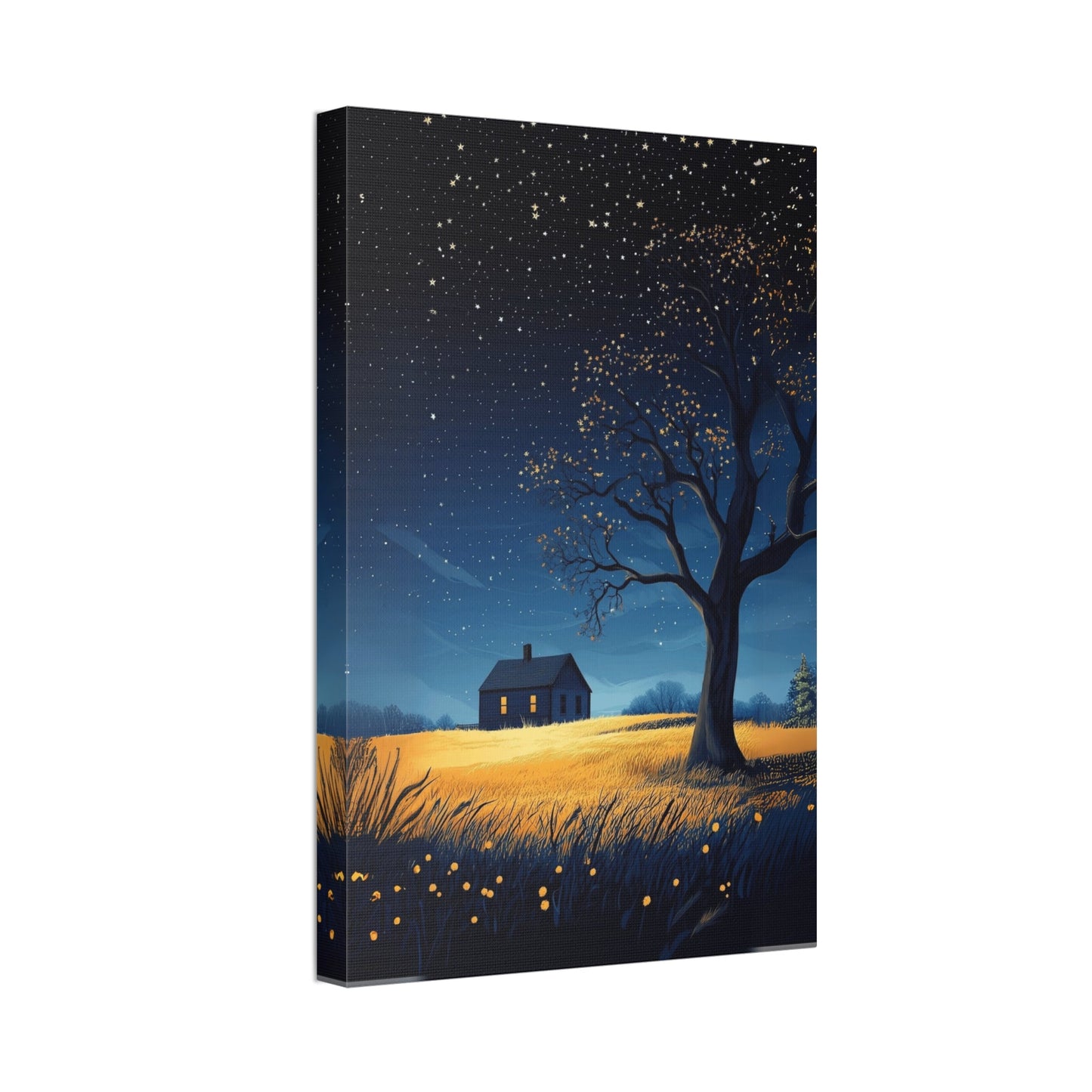 Starry Night Canvas Wall Art, Cozy Home Decor, Night Sky Illustration, Modern Wall Hanging, Bedroom or Living Room Art - Metamorphosis Creations