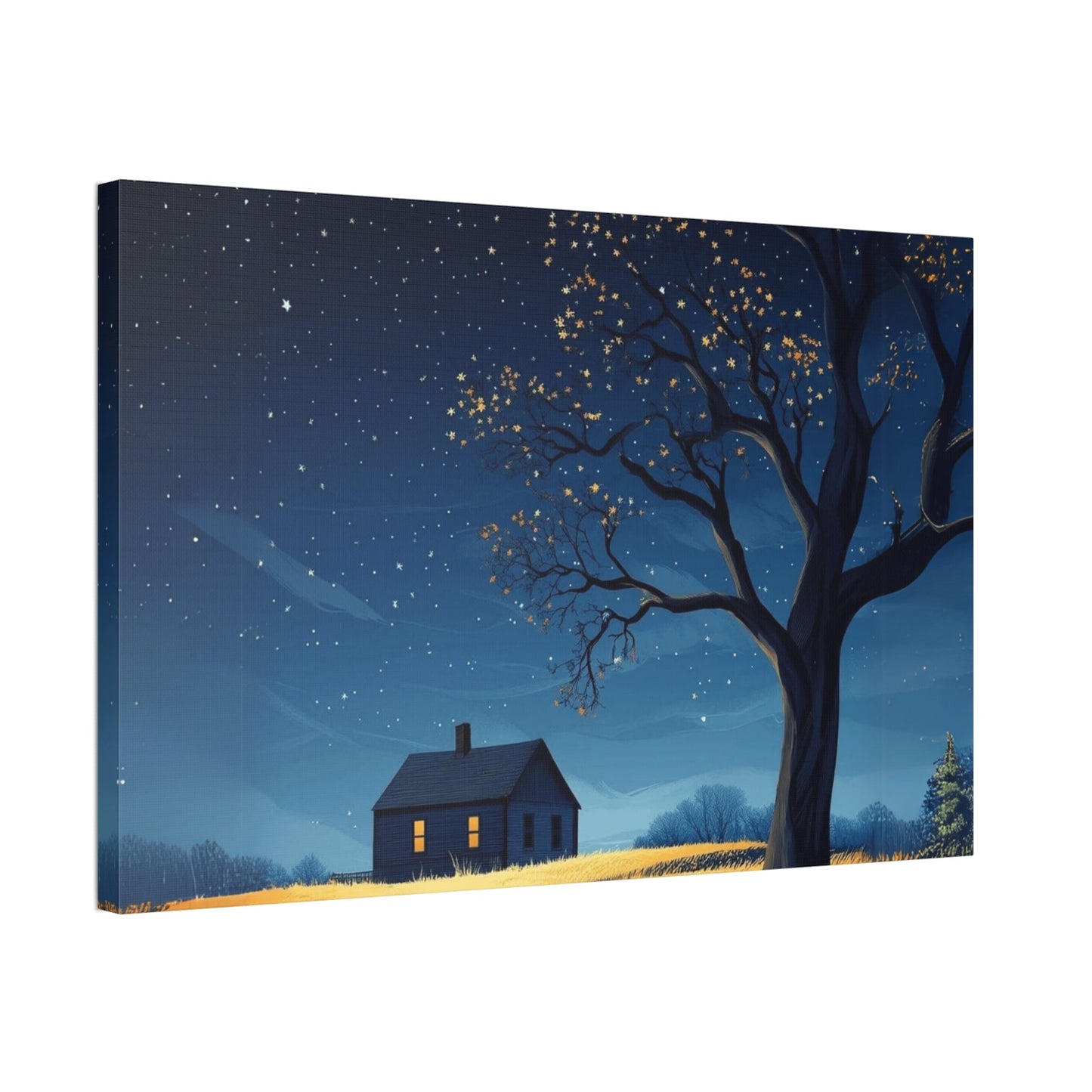 Starry Night Canvas Wall Art, Cozy Home Decor, Night Sky Illustration, Modern Wall Hanging, Bedroom or Living Room Art - Metamorphosis Creations