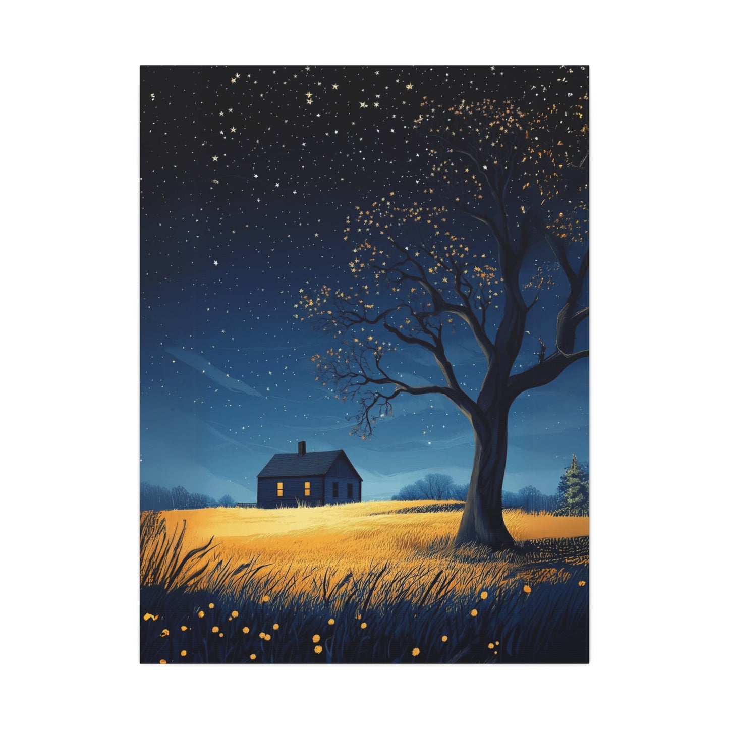 Starry Night Canvas Wall Art, Cozy Home Decor, Night Sky Illustration, Modern Wall Hanging, Bedroom or Living Room Art - Metamorphosis Creations