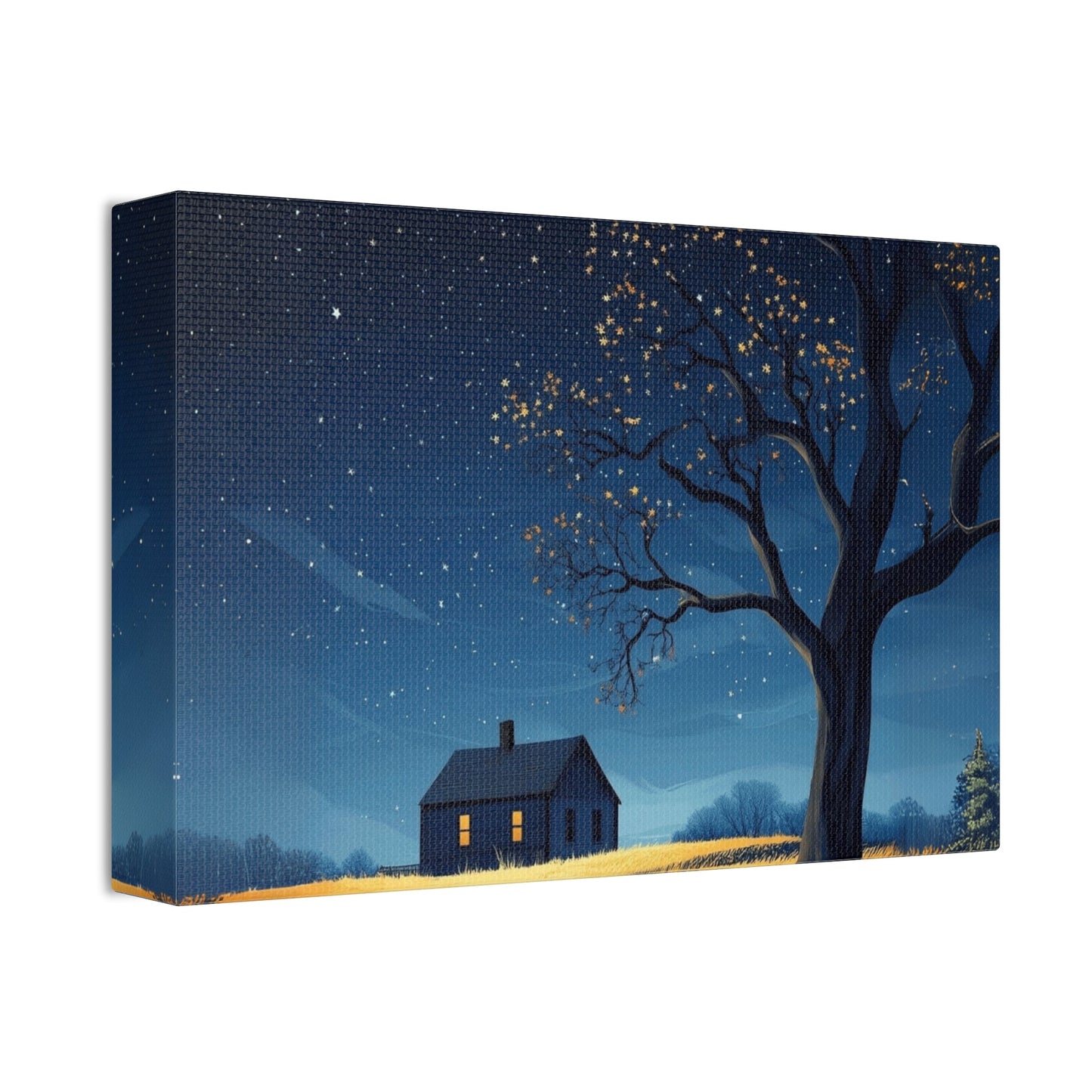 Starry Night Canvas Wall Art, Cozy Home Decor, Night Sky Illustration, Modern Wall Hanging, Bedroom or Living Room Art - Metamorphosis Creations