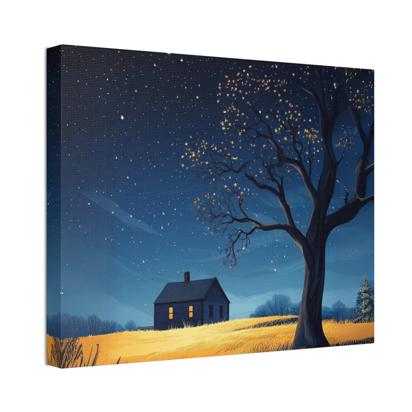 Starry Night Canvas Wall Art, Cozy Home Decor, Night Sky Illustration, Modern Wall Hanging, Bedroom or Living Room Art - Metamorphosis Creations