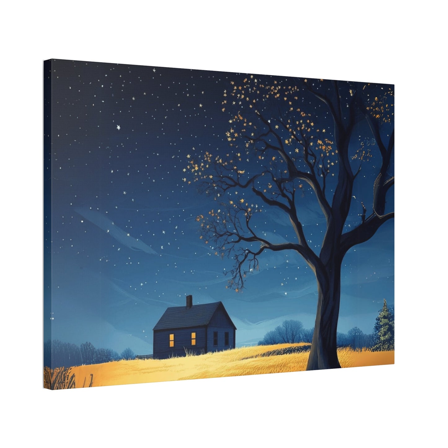 Starry Night Canvas Wall Art, Cozy Home Decor, Night Sky Illustration, Modern Wall Hanging, Bedroom or Living Room Art - Metamorphosis Creations