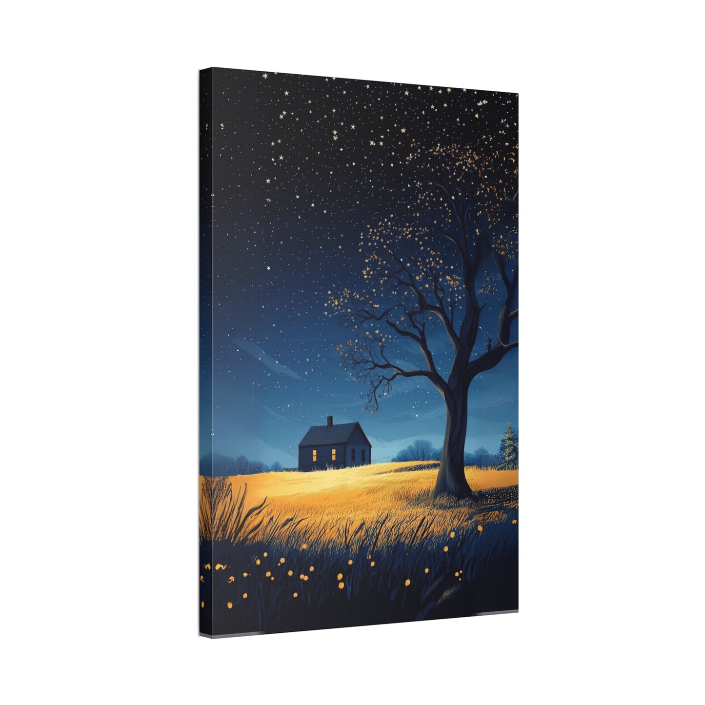Starry Night Canvas Wall Art, Cozy Home Decor, Night Sky Illustration, Modern Wall Hanging, Bedroom or Living Room Art - Metamorphosis Creations