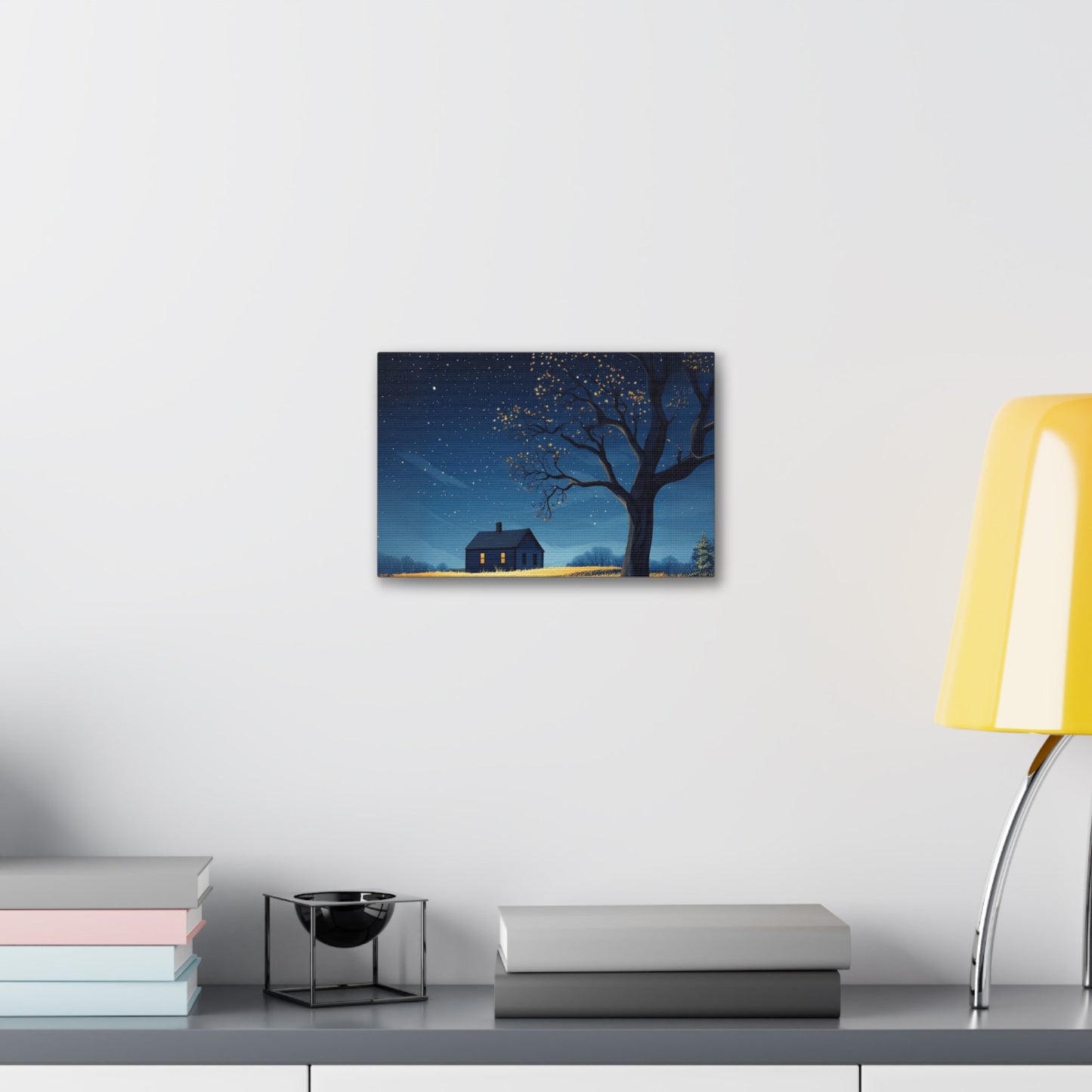 Starry Night Canvas Wall Art, Cozy Home Decor, Night Sky Illustration, Modern Wall Hanging, Bedroom or Living Room Art - Metamorphosis Creations