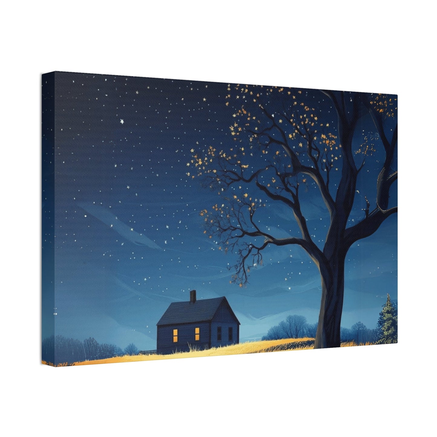 Starry Night Canvas Wall Art, Cozy Home Decor, Night Sky Illustration, Modern Wall Hanging, Bedroom or Living Room Art - Metamorphosis Creations