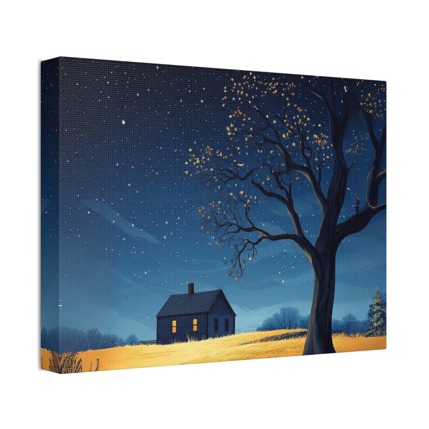 Starry Night Canvas Wall Art, Cozy Home Decor, Night Sky Illustration, Modern Wall Hanging, Bedroom or Living Room Art - Metamorphosis Creations