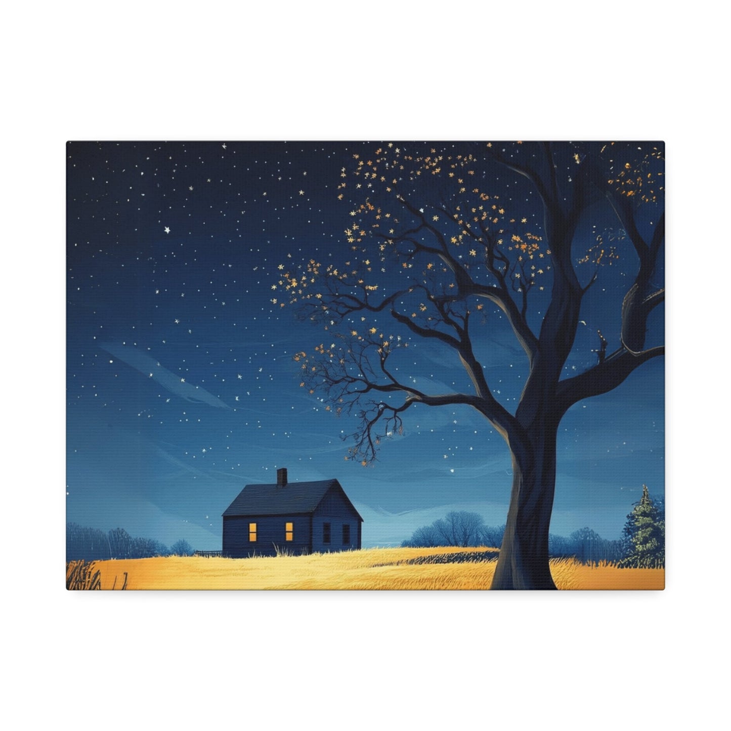 Starry Night Canvas Wall Art, Cozy Home Decor, Night Sky Illustration, Modern Wall Hanging, Bedroom or Living Room Art - Metamorphosis Creations