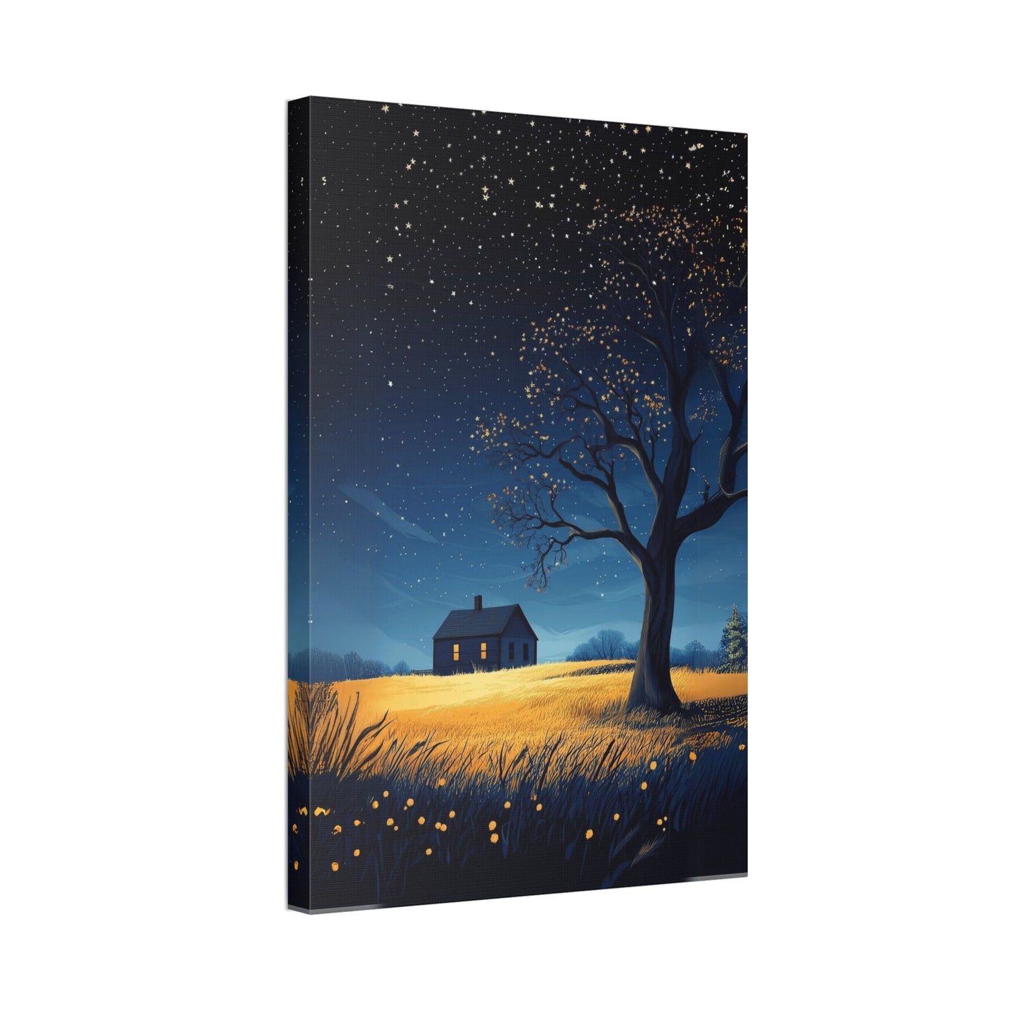 Starry Night Canvas Wall Art, Cozy Home Decor, Night Sky Illustration, Modern Wall Hanging, Bedroom or Living Room Art - Metamorphosis Creations