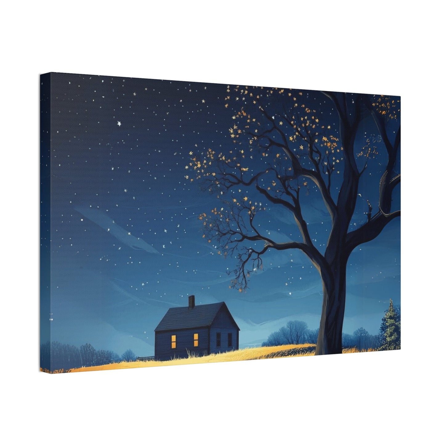 Starry Night Canvas Wall Art, Cozy Home Decor, Night Sky Illustration, Modern Wall Hanging, Bedroom or Living Room Art - Metamorphosis Creations
