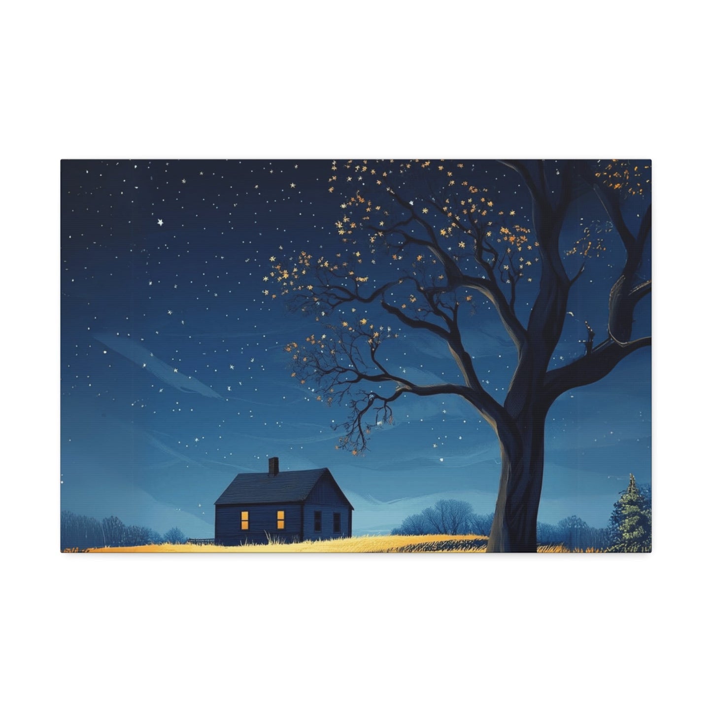 Starry Night Canvas Wall Art, Cozy Home Decor, Night Sky Illustration, Modern Wall Hanging, Bedroom or Living Room Art - Metamorphosis Creations