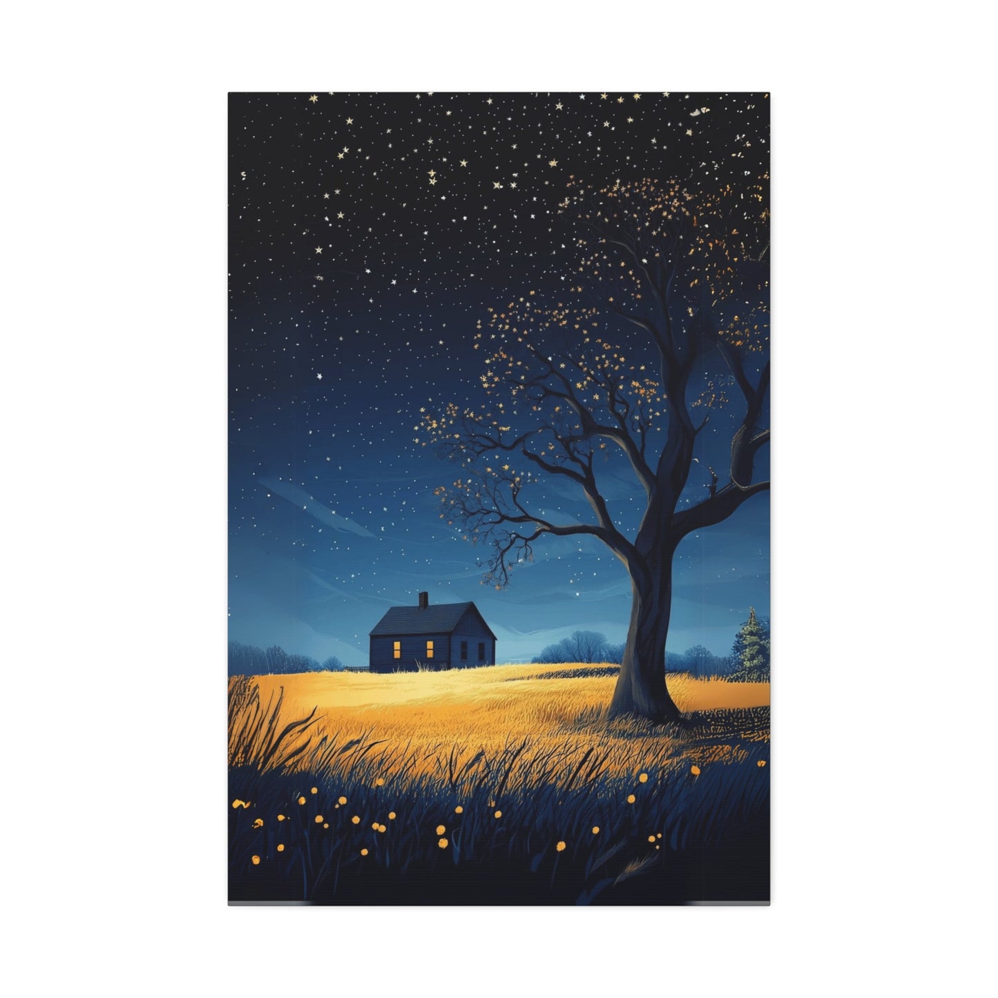 Starry Night Canvas Wall Art, Cozy Home Decor, Night Sky Illustration, Modern Wall Hanging, Bedroom or Living Room Art - Metamorphosis Creations