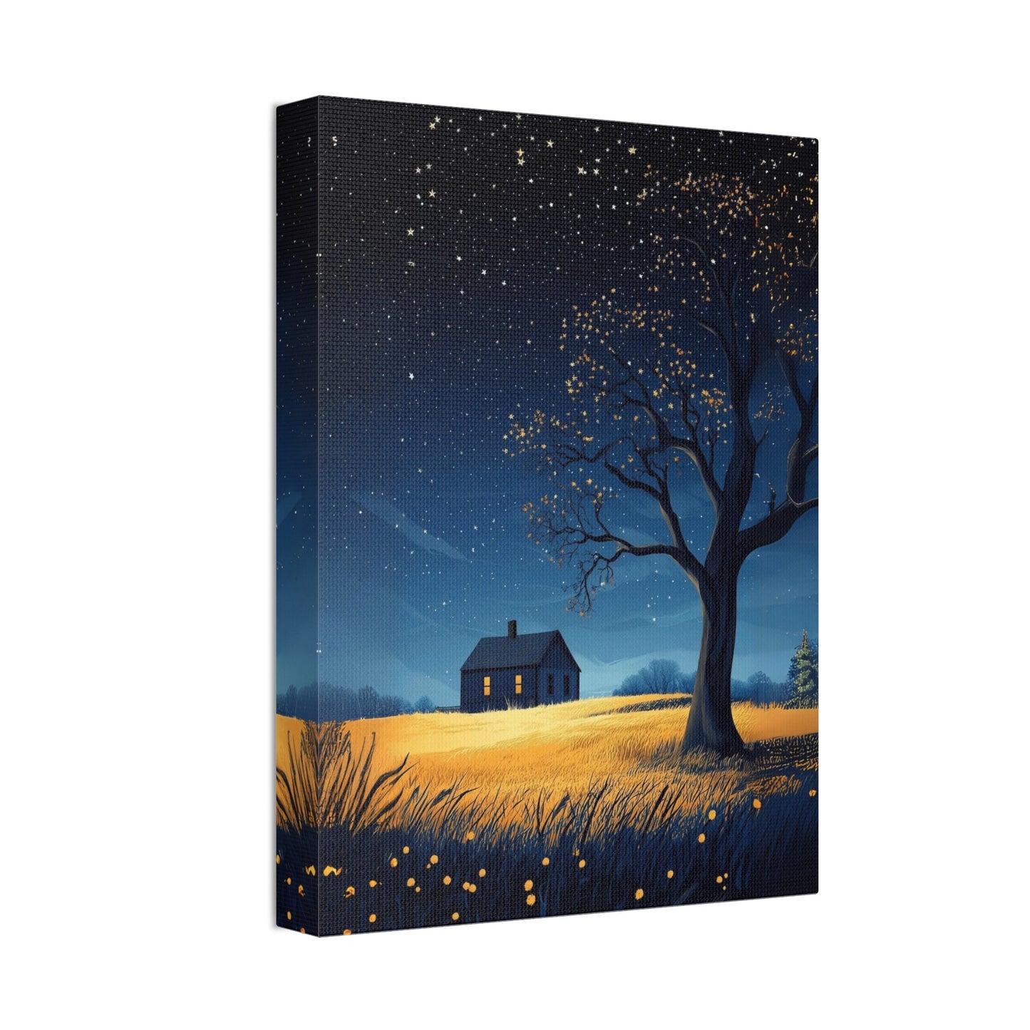 Starry Night Canvas Wall Art, Cozy Home Decor, Night Sky Illustration, Modern Wall Hanging, Bedroom or Living Room Art - Metamorphosis Creations