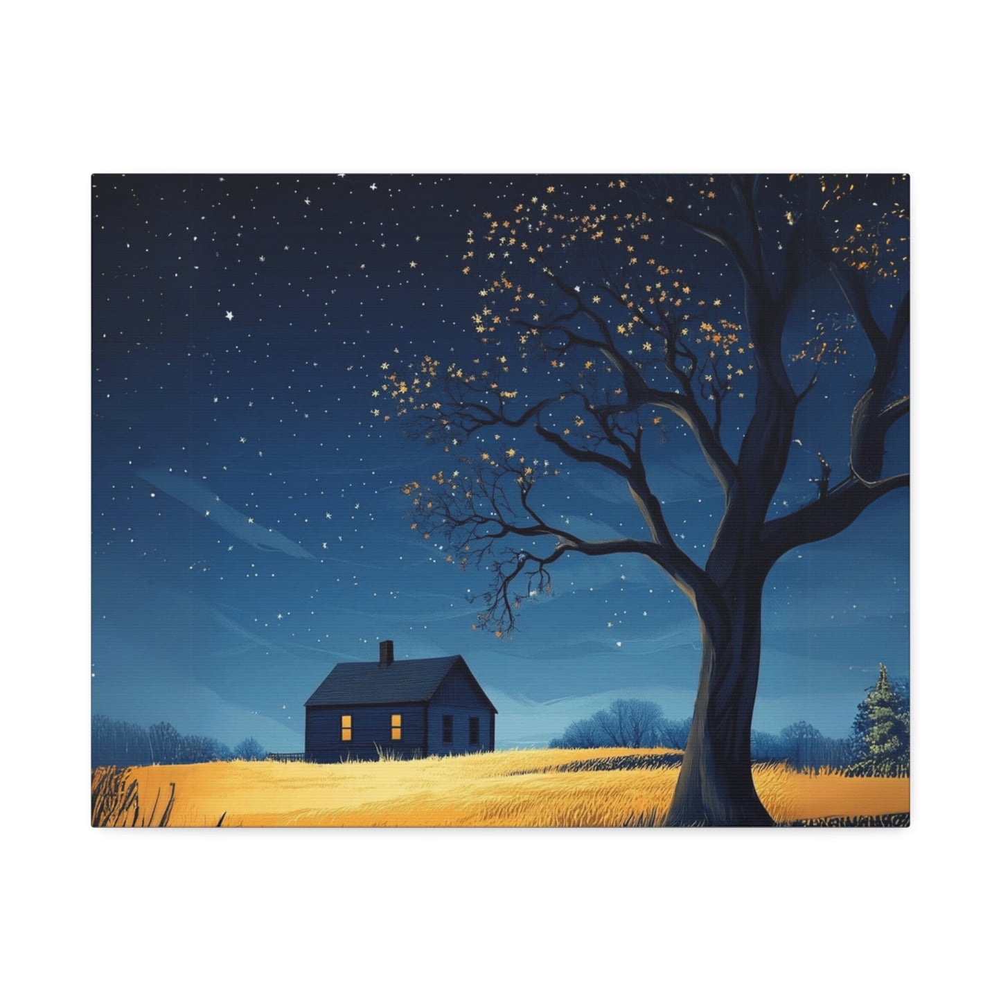 Starry Night Canvas Wall Art, Cozy Home Decor, Night Sky Illustration, Modern Wall Hanging, Bedroom or Living Room Art - Metamorphosis Creations