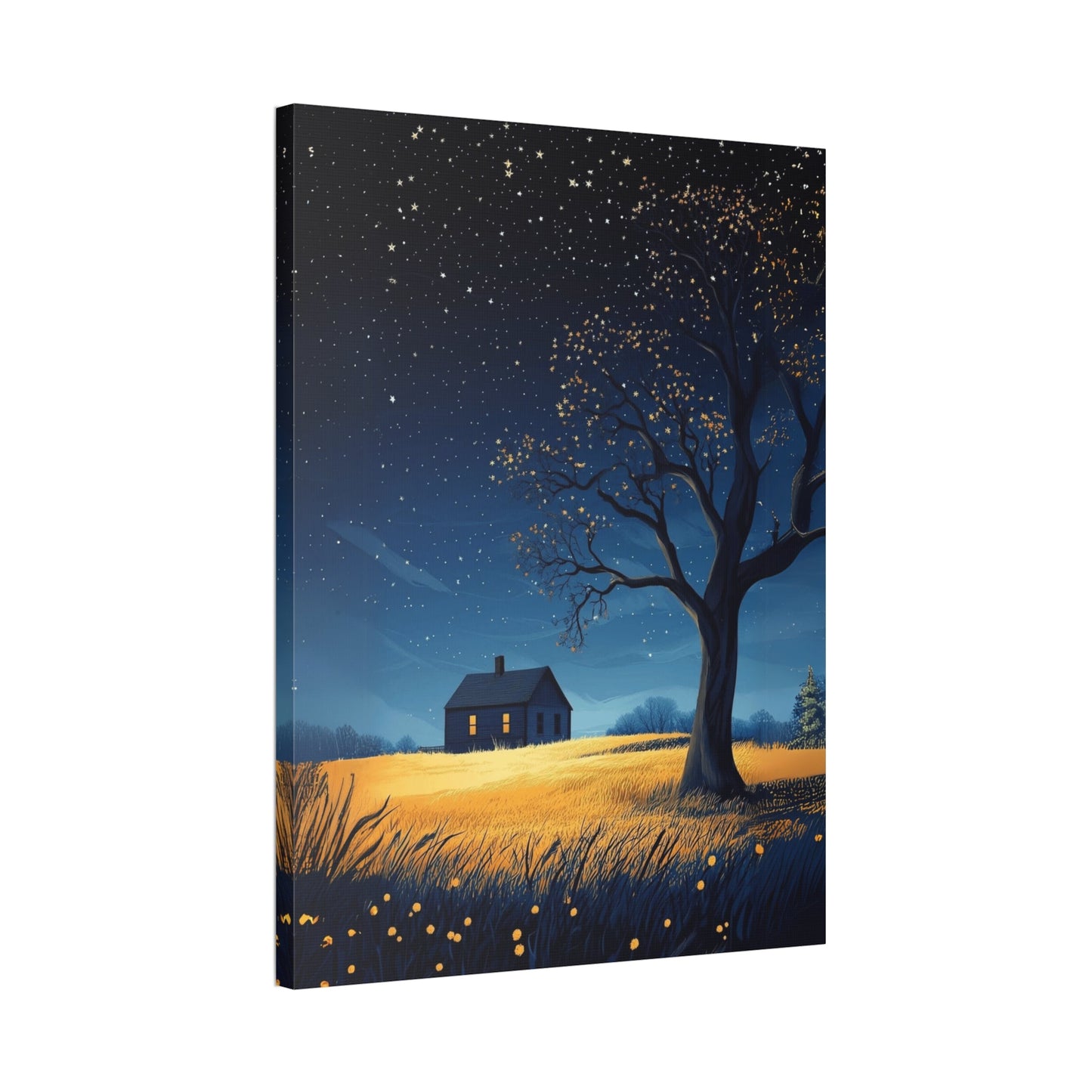 Starry Night Canvas Wall Art, Cozy Home Decor, Night Sky Illustration, Modern Wall Hanging, Bedroom or Living Room Art - Metamorphosis Creations