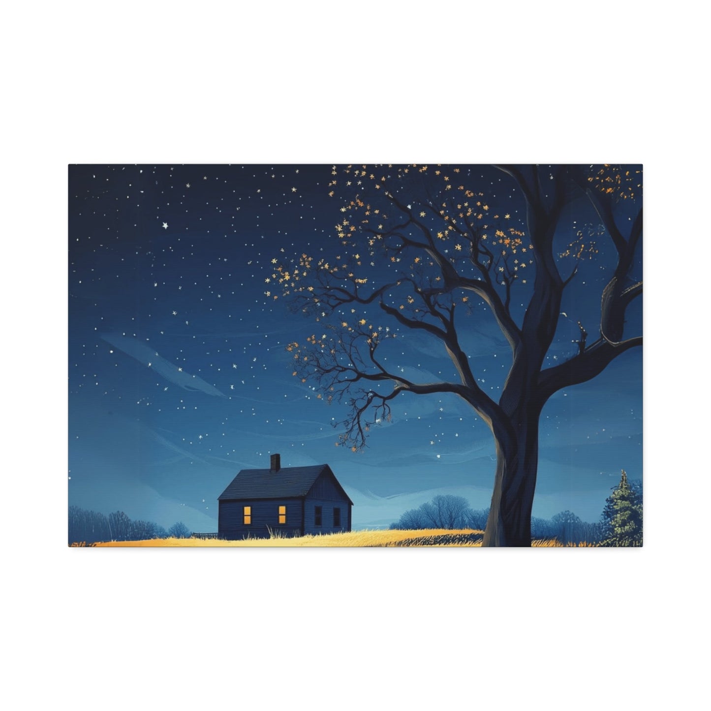 Starry Night Canvas Wall Art, Cozy Home Decor, Night Sky Illustration, Modern Wall Hanging, Bedroom or Living Room Art - Metamorphosis Creations