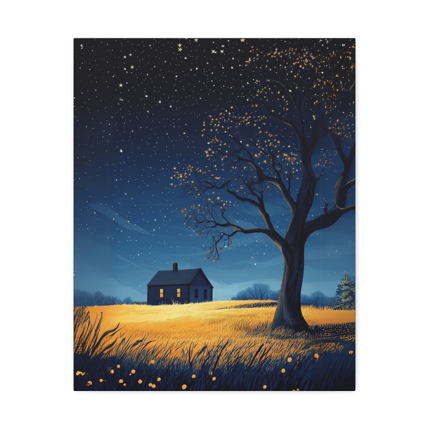 Starry Night Canvas Wall Art, Cozy Home Decor, Night Sky Illustration, Modern Wall Hanging, Bedroom or Living Room Art - Metamorphosis Creations