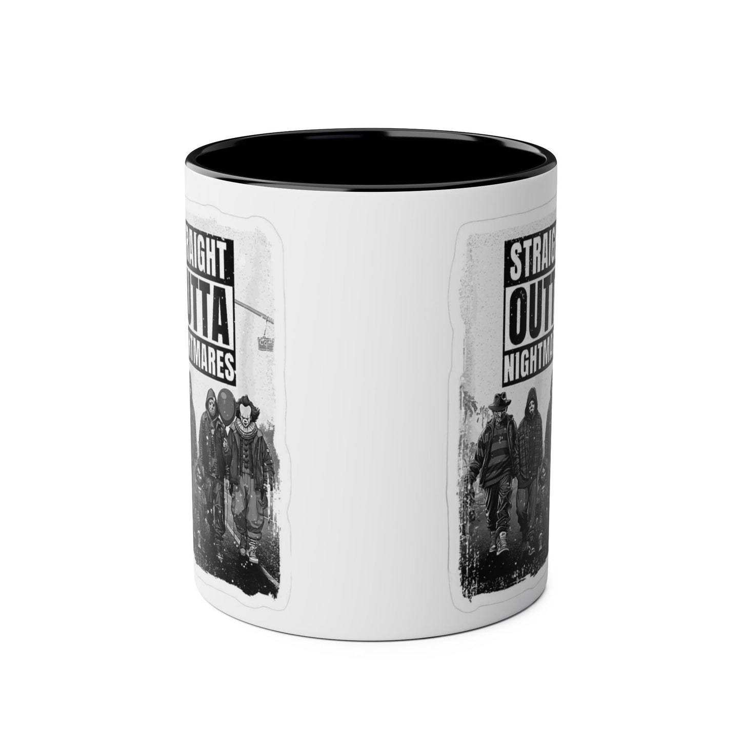 Straight Outta Nightmares Two - Tone Coffee Mug, Unique Gift for Halloween, Fun Office Decor, Red Handle Mug, Collectible Coffee Cup - Metamorphosis Creations