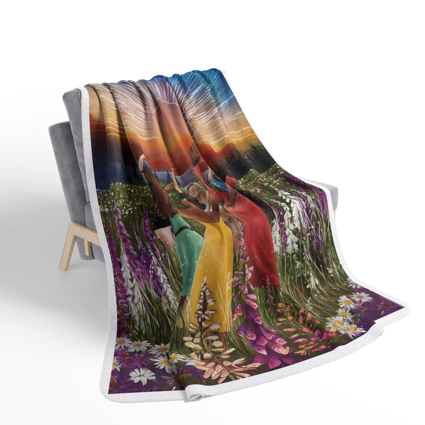 Sunset Dance Boho Sherpa Blanket – Cozy Fleece Throw for Nature Lovers & Evening Relaxation - Metamorphosis Creations