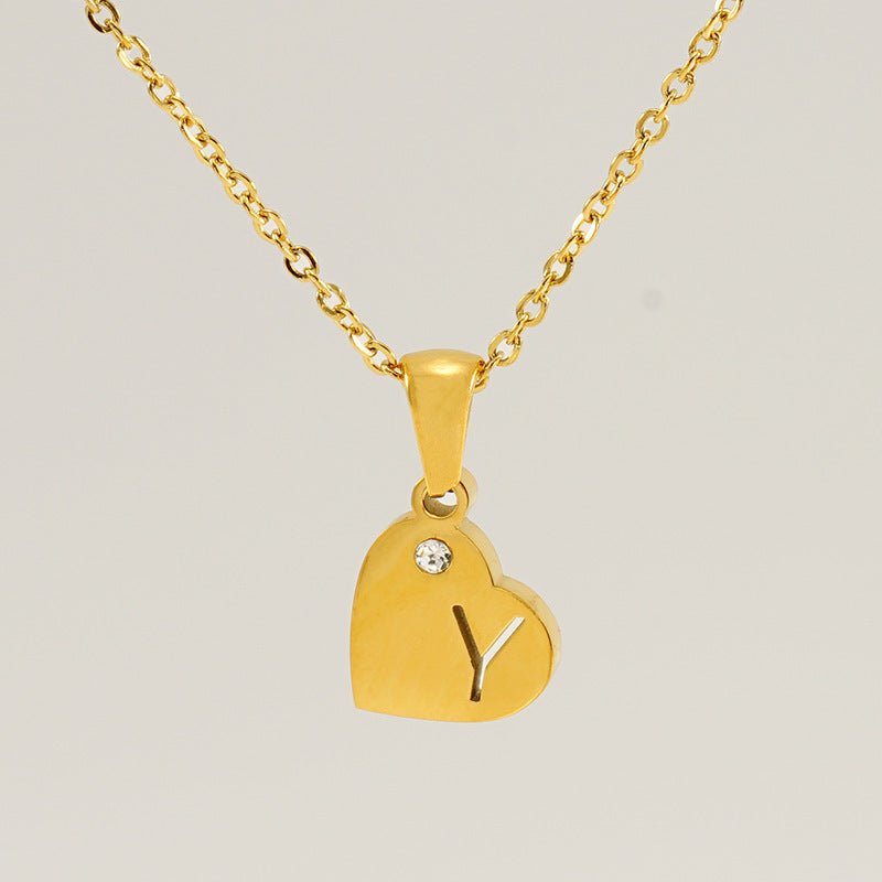 Titanium Steel Heart Shape With Diamond Pendant Necklace - Metamorphosis Creations