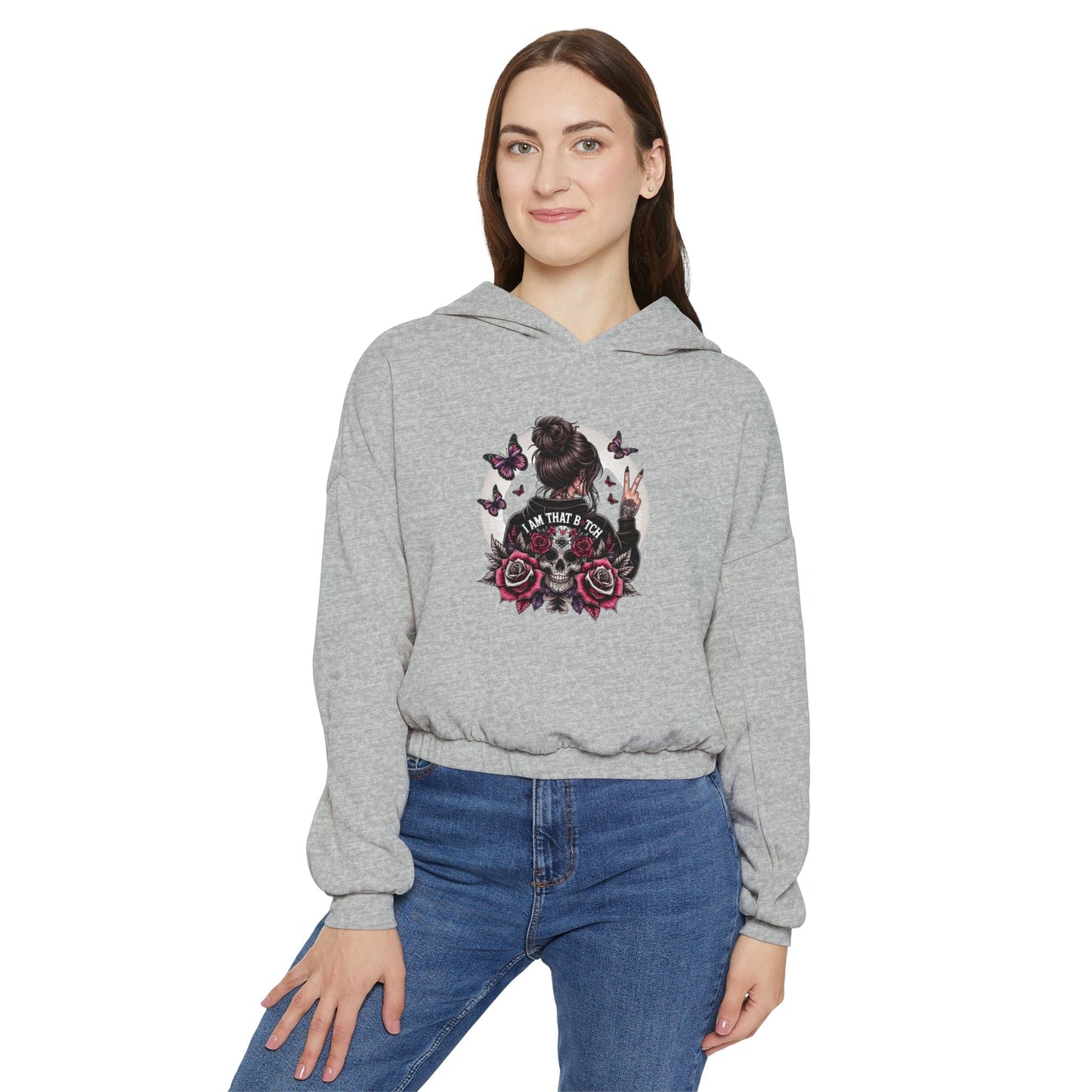 Too Cool to Be Cold” Funny SweaterStylish Women's Cinched Bottom Hoodie with Floral Design, Cozy Hoodie, Casual Fashion, Gift for Her, Everyday Wear - Metamorphosis Creations