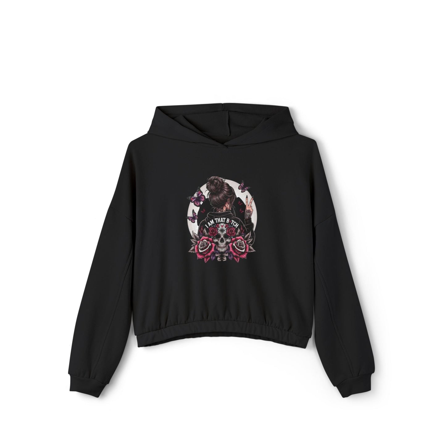 Too Cool to Be Cold” Funny SweaterStylish Women's Cinched Bottom Hoodie with Floral Design, Cozy Hoodie, Casual Fashion, Gift for Her, Everyday Wear - Metamorphosis Creations