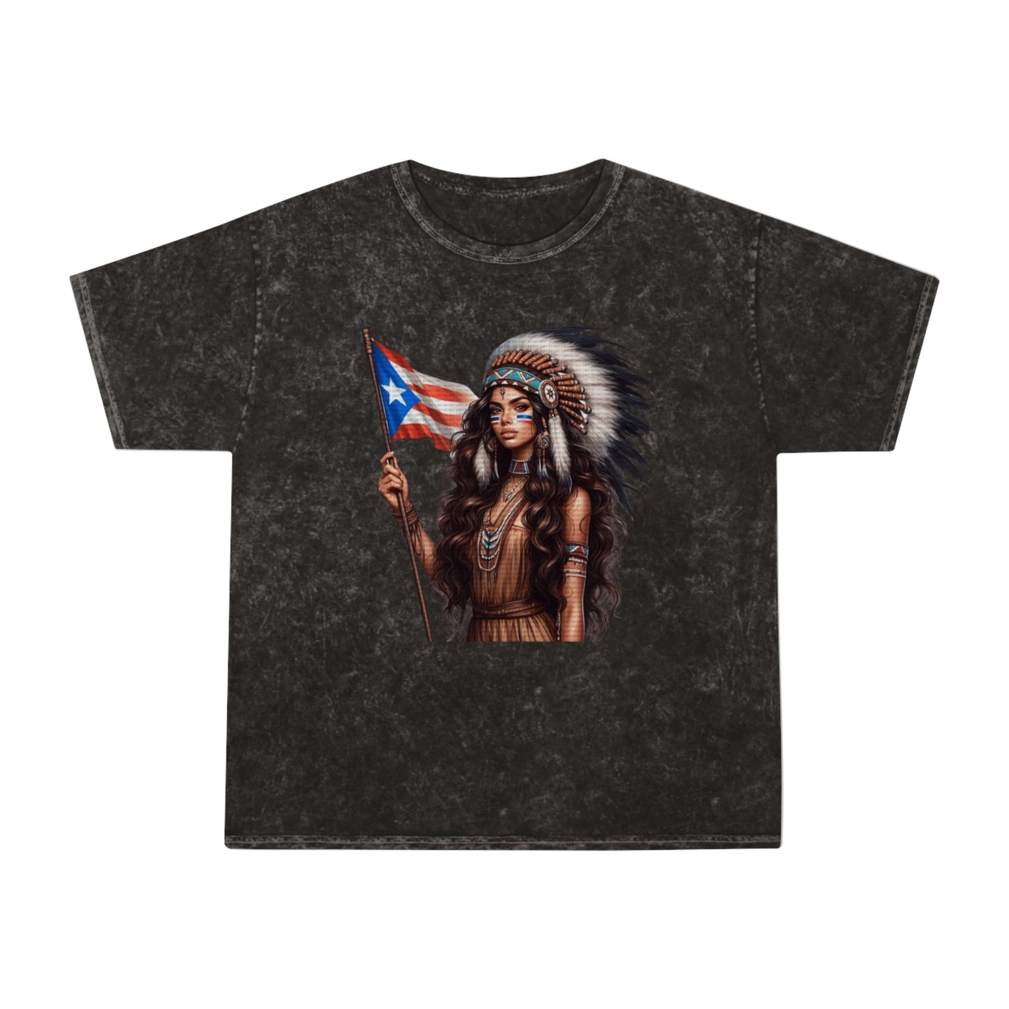Viva Puerto Rico Cultural Heritage Mineral Wash T-Shirt, Boho Graphic Top, Tribal Art Clothing - Metamorphosis Creations