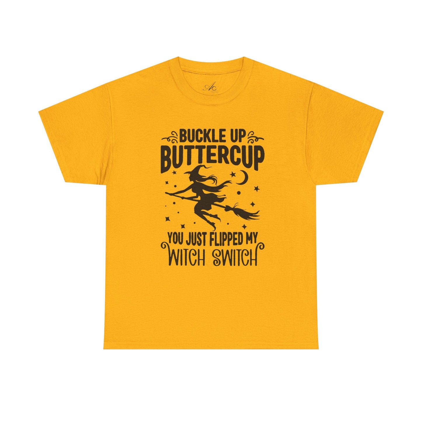 Witchy Humor Tee - Buckle Up Buttercup, Unisex Heavy Cotton Tee, Halloween Shirt, Casual Wear, Gift for Her, Funny T-Shirt - Metamorphosis Creations