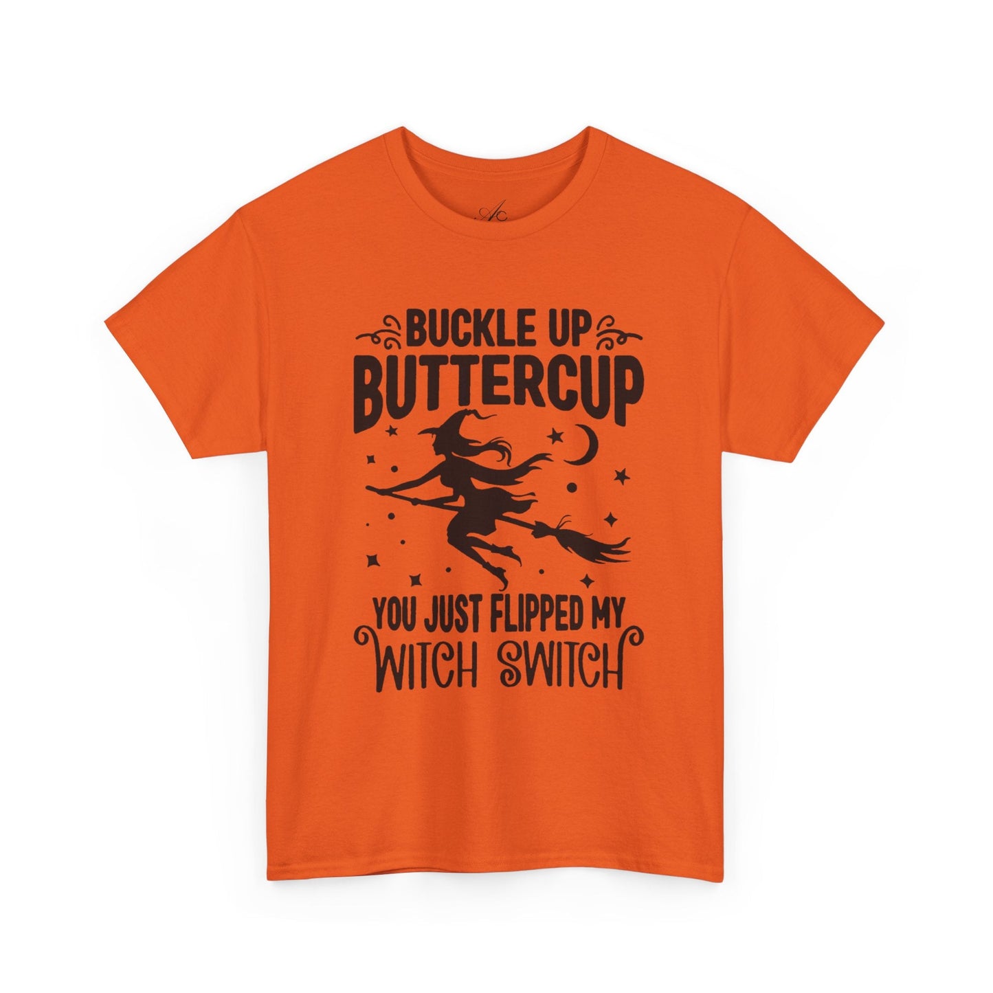 Witchy Humor Tee - Buckle Up Buttercup, Unisex Heavy Cotton Tee, Halloween Shirt, Casual Wear, Gift for Her, Funny T-Shirt - Metamorphosis Creations
