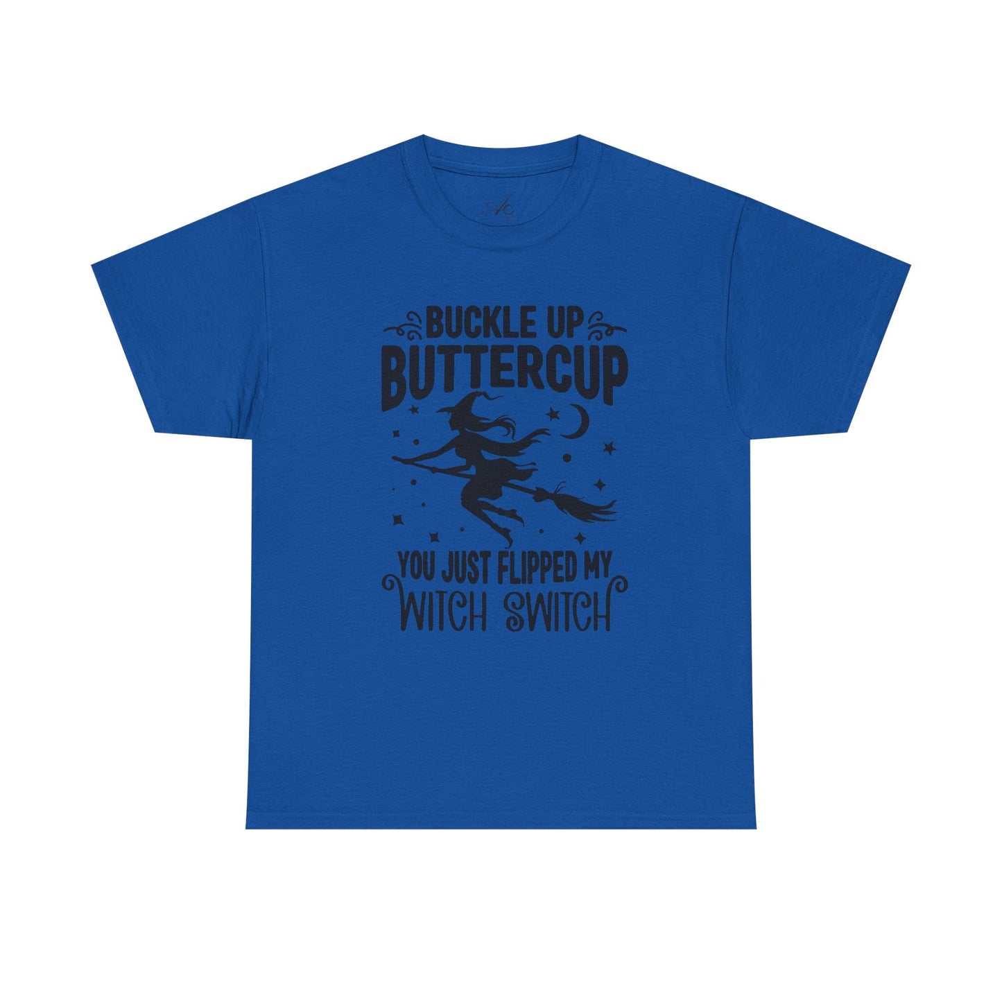 Witchy Humor Tee - Buckle Up Buttercup, Unisex Heavy Cotton Tee, Halloween Shirt, Casual Wear, Gift for Her, Funny T-Shirt - Metamorphosis Creations