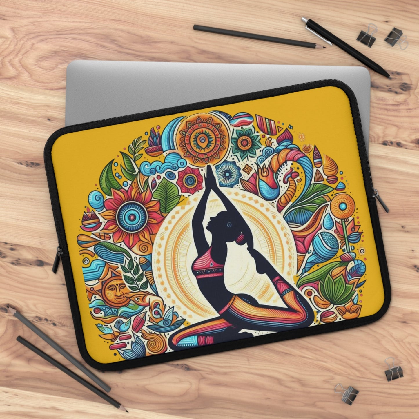 Yoga - Inspired Laptop Sleeve, Bohemian Laptop Case, Artful MacBook Sleeve, Meditation Gift, Colorful Tech Pouch - Metamorphosis Creations