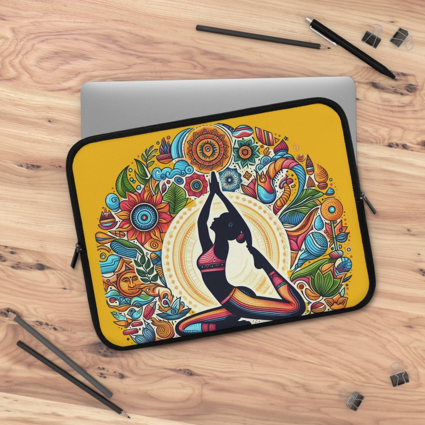 Yoga - Inspired Laptop Sleeve, Bohemian Laptop Case, Artful MacBook Sleeve, Meditation Gift, Colorful Tech Pouch - Metamorphosis Creations